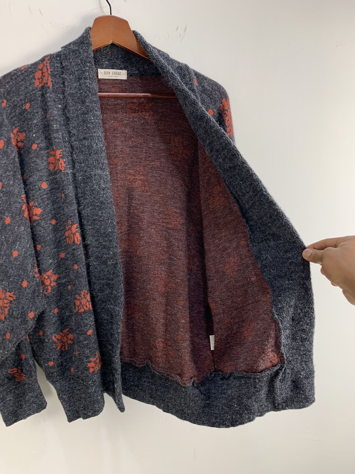 Aran Isles Knitwear × Japanese Brand BON CARAT Fullprint Intarsia BatWing Mohair Kimono Cardigan Size L / US 10 / IT 46 - 15 Thumbnail
