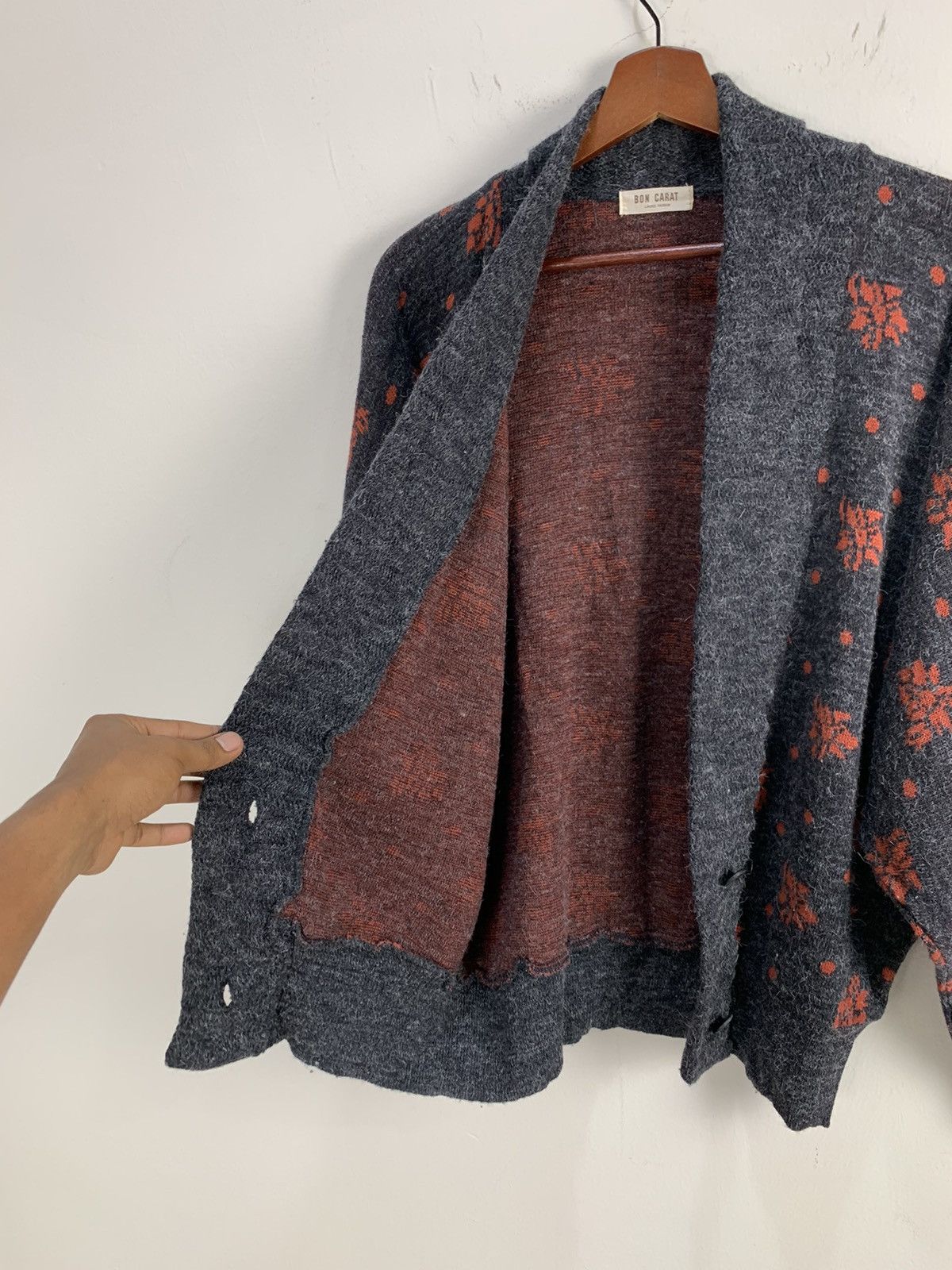 Aran Isles Knitwear × Japanese Brand BON CARAT Fullprint Intarsia BatWing Mohair Kimono Cardigan Size L / US 10 / IT 46 - 14 Thumbnail