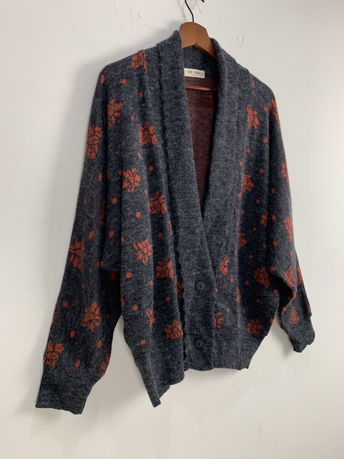 Aran Isles Knitwear × Japanese Brand BON CARAT Fullprint Intarsia BatWing Mohair Kimono Cardigan Size L / US 10 / IT 46 - 6 Thumbnail