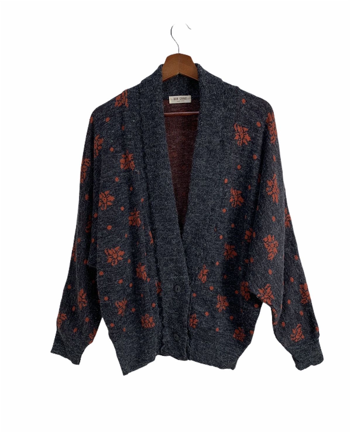 Aran Isles Knitwear × Japanese Brand BON CARAT Fullprint Intarsia BatWing Mohair Kimono Cardigan Size L / US 10 / IT 46 - 1 Thumbnail