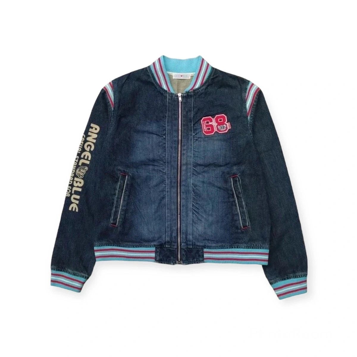 image of Vintage Angel Blue Zipper Denim Jacket in Blue Denim, Women's (Size Large)