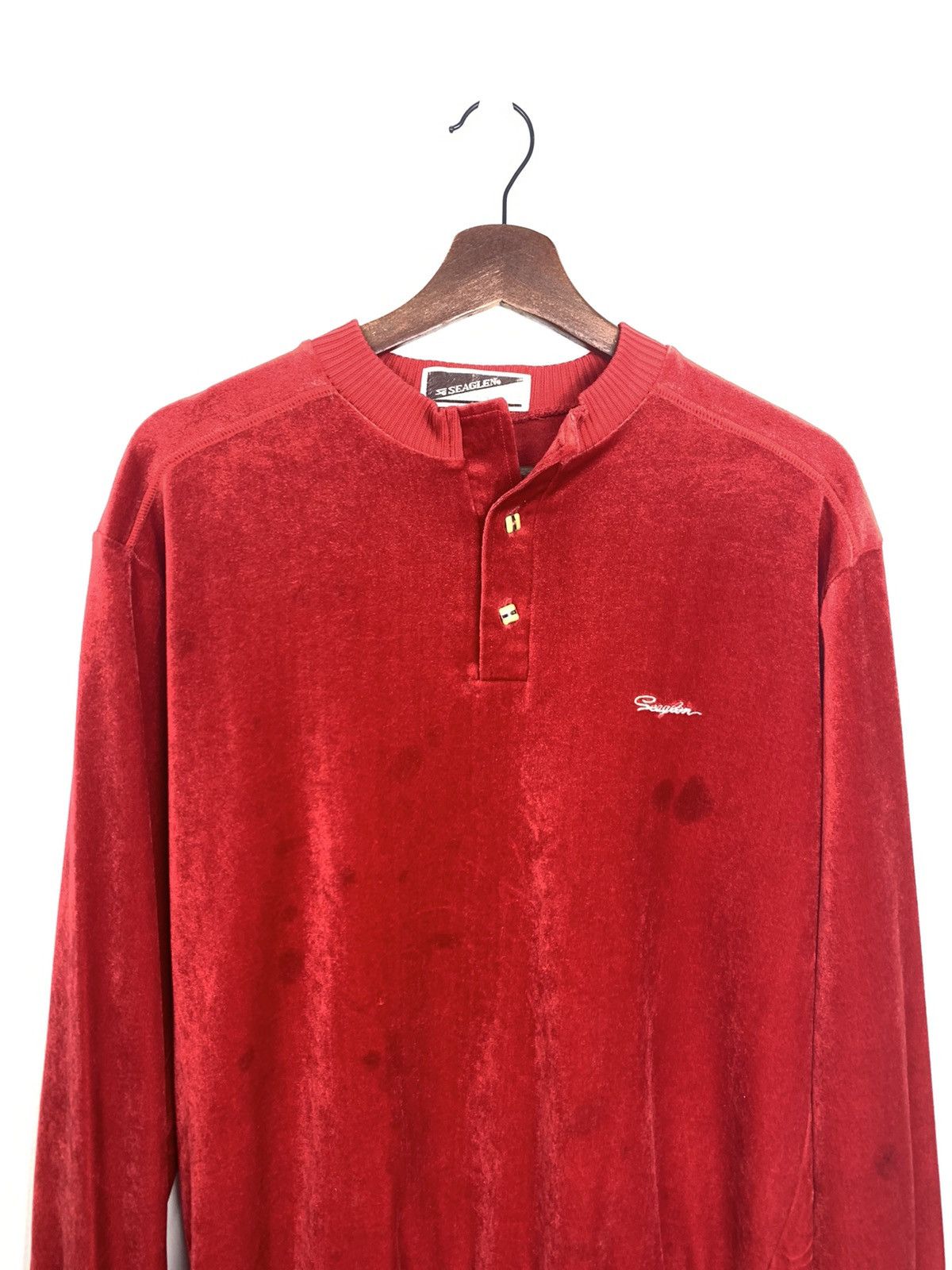 Other SEAGLEN Vintage 80s Velvet Half Button Red Skate Sweatshirt Size M / US 6-8 / IT 42-44 - 3 Thumbnail
