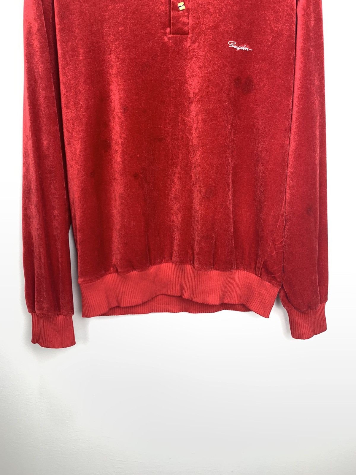 Other SEAGLEN Vintage 80s Velvet Half Button Red Skate Sweatshirt Size M / US 6-8 / IT 42-44 - 4 Thumbnail