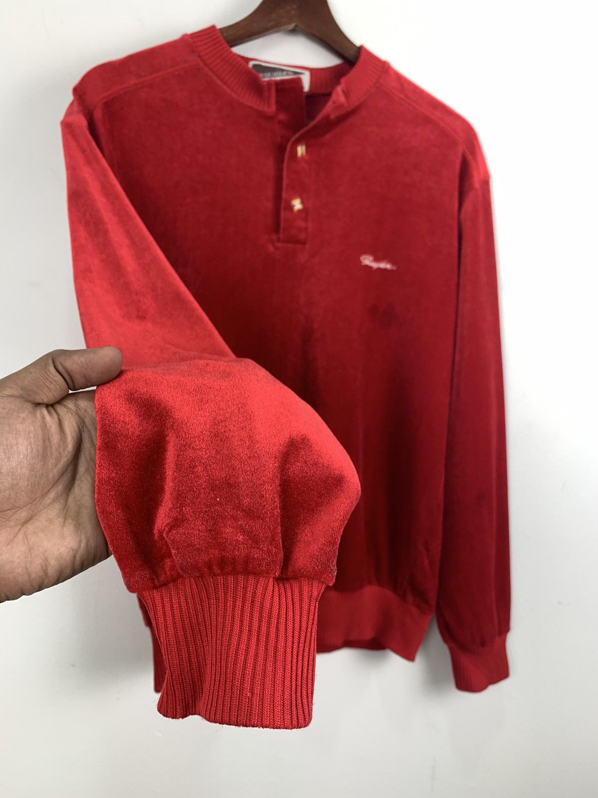 Other SEAGLEN Vintage 80s Velvet Half Button Red Skate Sweatshirt Size M / US 6-8 / IT 42-44 - 9 Thumbnail