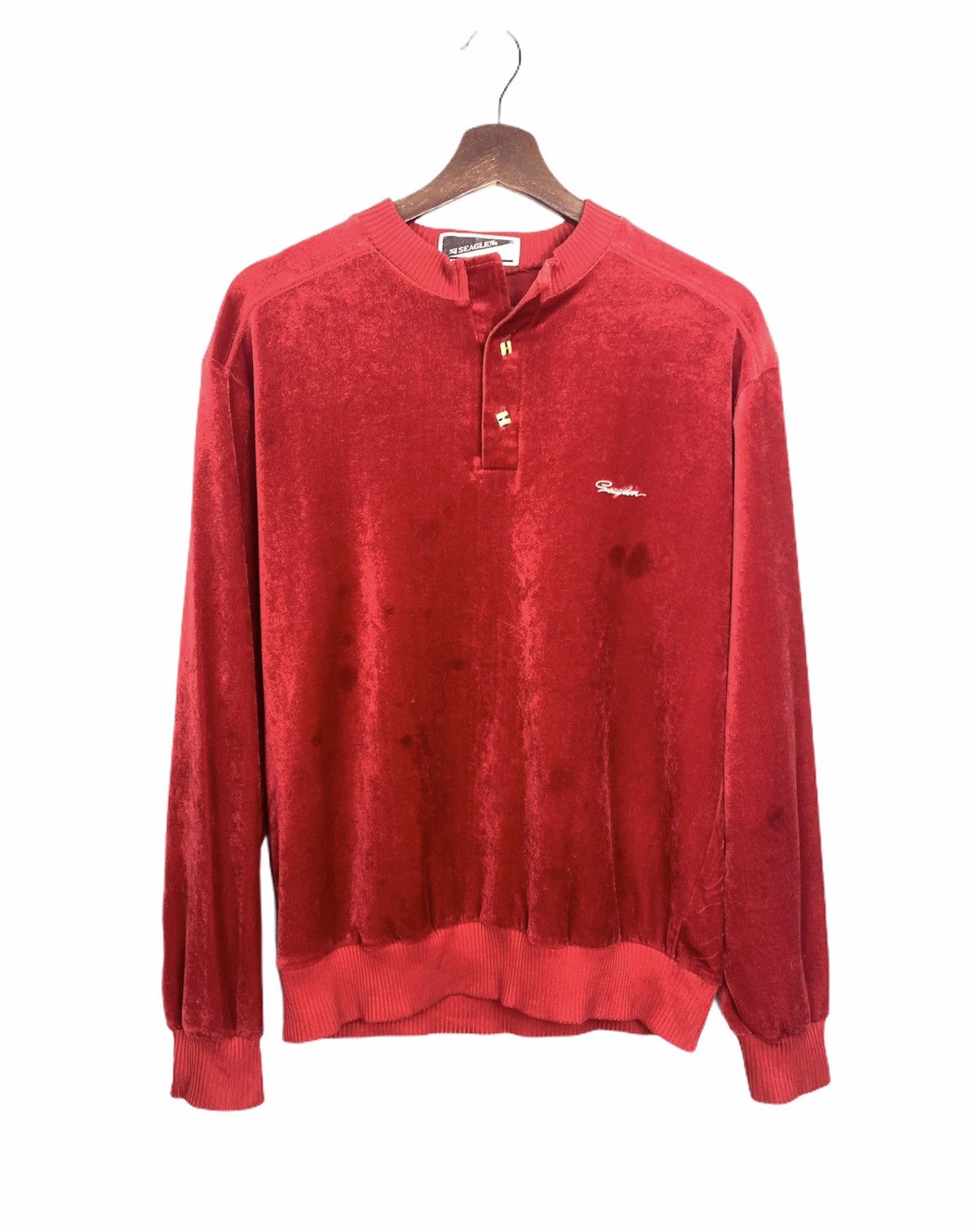 Other SEAGLEN Vintage 80s Velvet Half Button Red Skate Sweatshirt Size M / US 6-8 / IT 42-44 - 1 Thumbnail