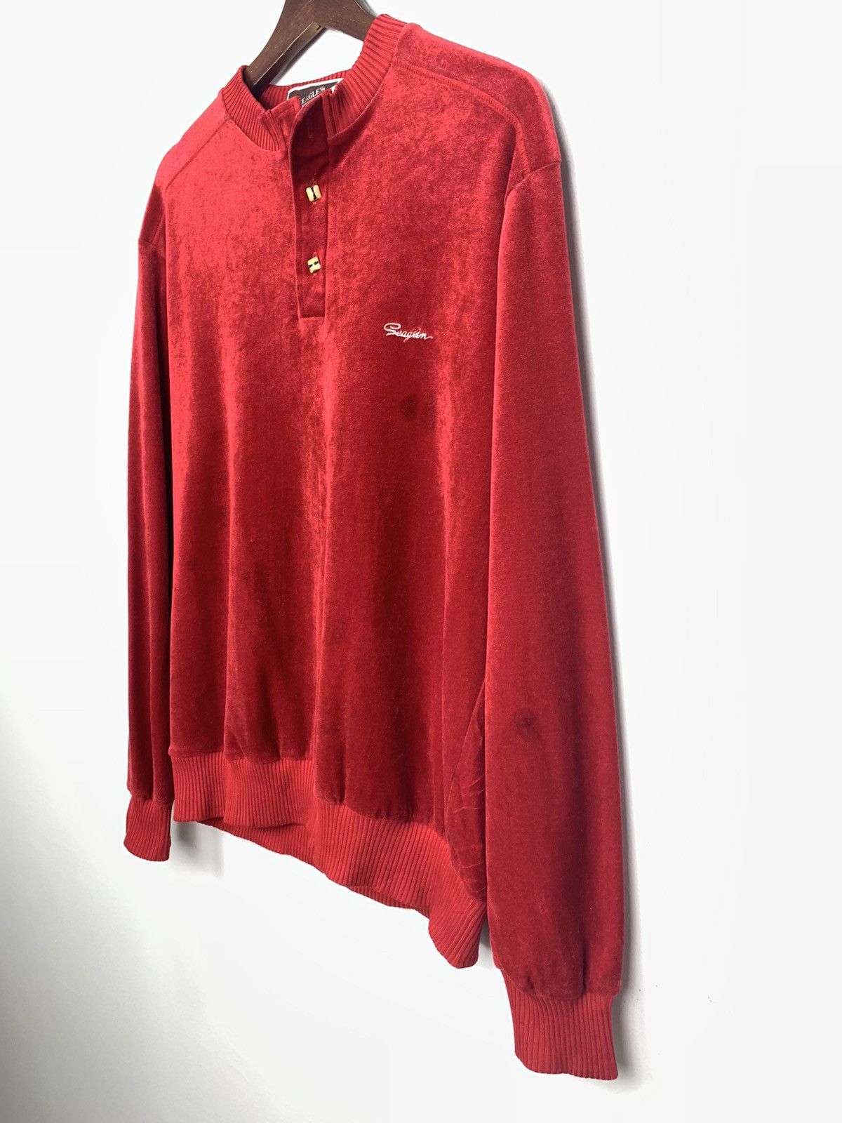 Other SEAGLEN Vintage 80s Velvet Half Button Red Skate Sweatshirt Size M / US 6-8 / IT 42-44 - 6 Thumbnail