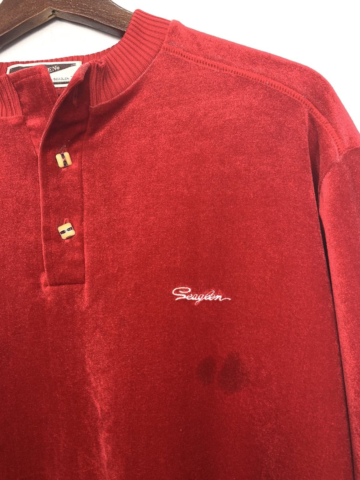 Other SEAGLEN Vintage 80s Velvet Half Button Red Skate Sweatshirt Size M / US 6-8 / IT 42-44 - 7 Thumbnail