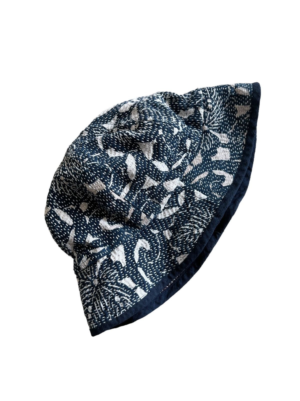 45rpm RARE🔥80s Indigo Japan Dyed Sashiko Stitches Bucket Hats Size ONE SIZE - 2 Thumbnail