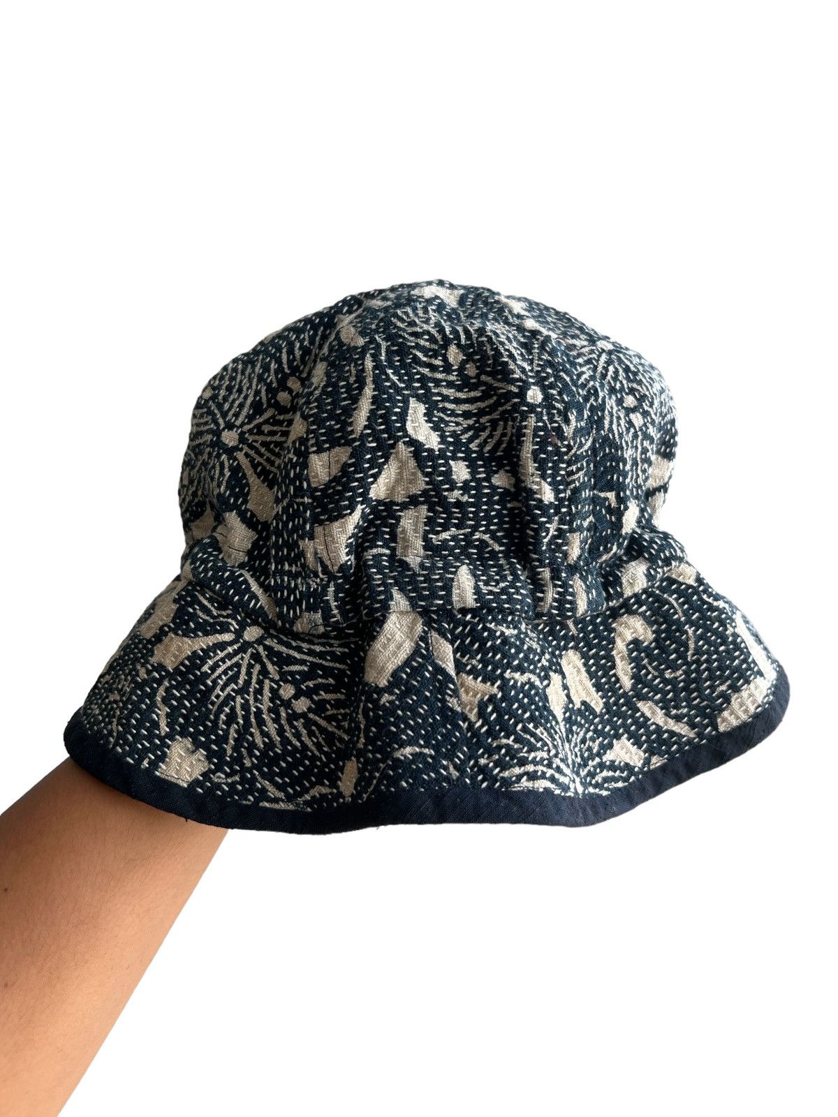 45rpm RARE🔥80s Indigo Japan Dyed Sashiko Stitches Bucket Hats Size ONE SIZE - 5 Thumbnail
