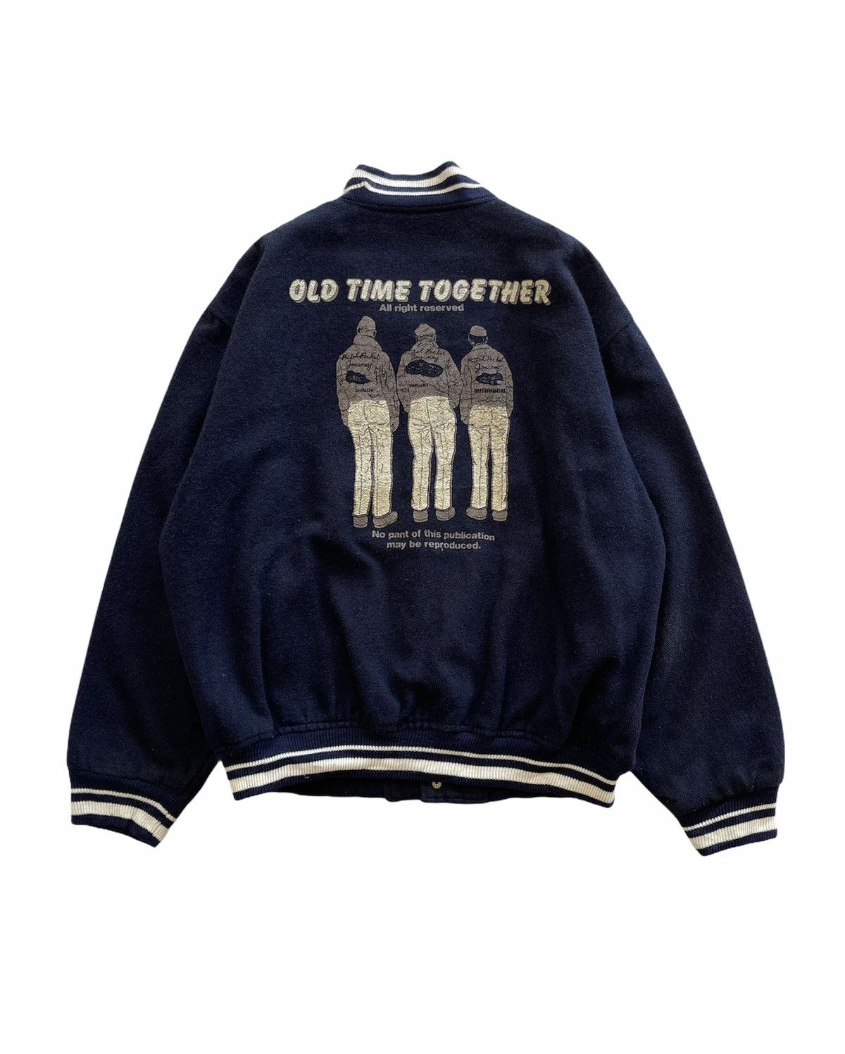 image of Old Time Together Varsity Jacket in Dark Blue, Men's (Size Large)