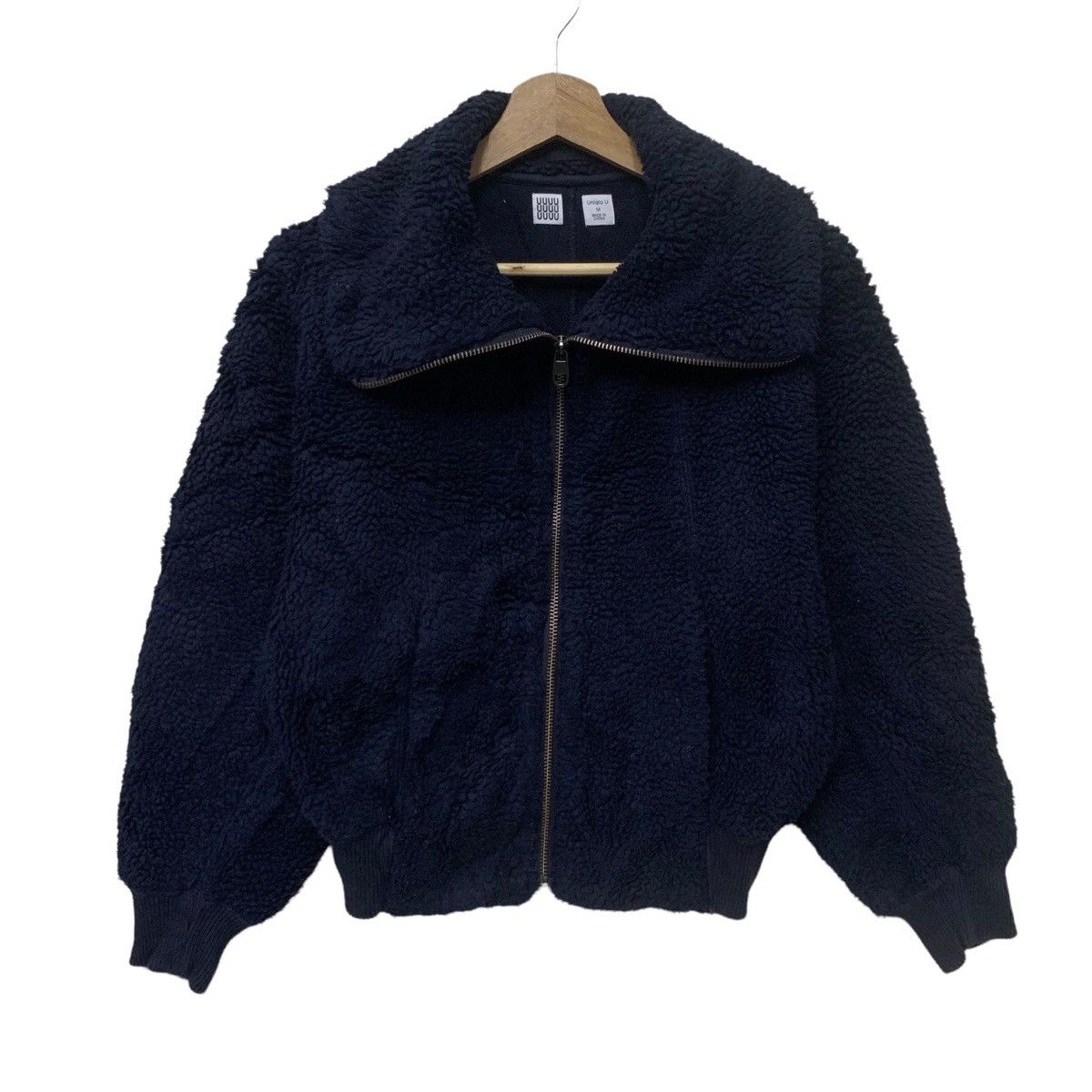 image of Lemaire x Uniqlo Deep Pile Turtleneck Jacket in Dark Blue, Women's (Size Medium)