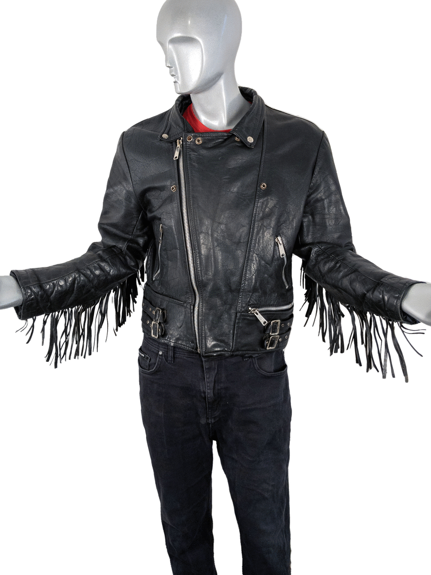 Vintage Rare vintage British leather biker jacket with fringe 7080s