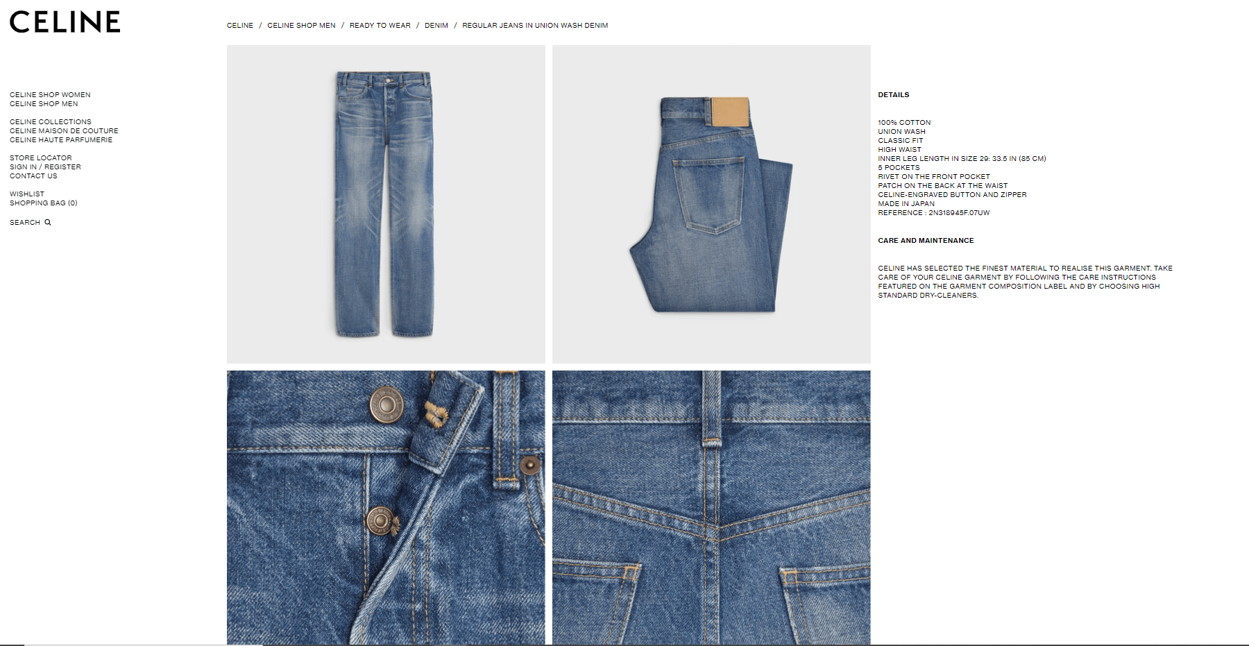 Celine × Hedi Slimane FW19 Regular Jeans in Union Wash Denim High Waist Selvedge Size US 27 - 3 Thumbnail