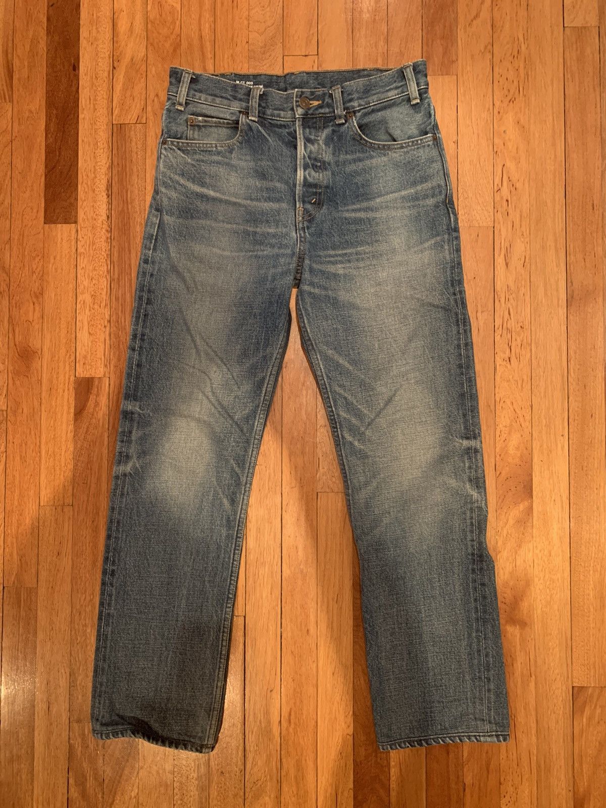 Celine × Hedi Slimane FW19 Regular Jeans in Union Wash Denim High Waist Selvedge Size US 27 - 7 Thumbnail