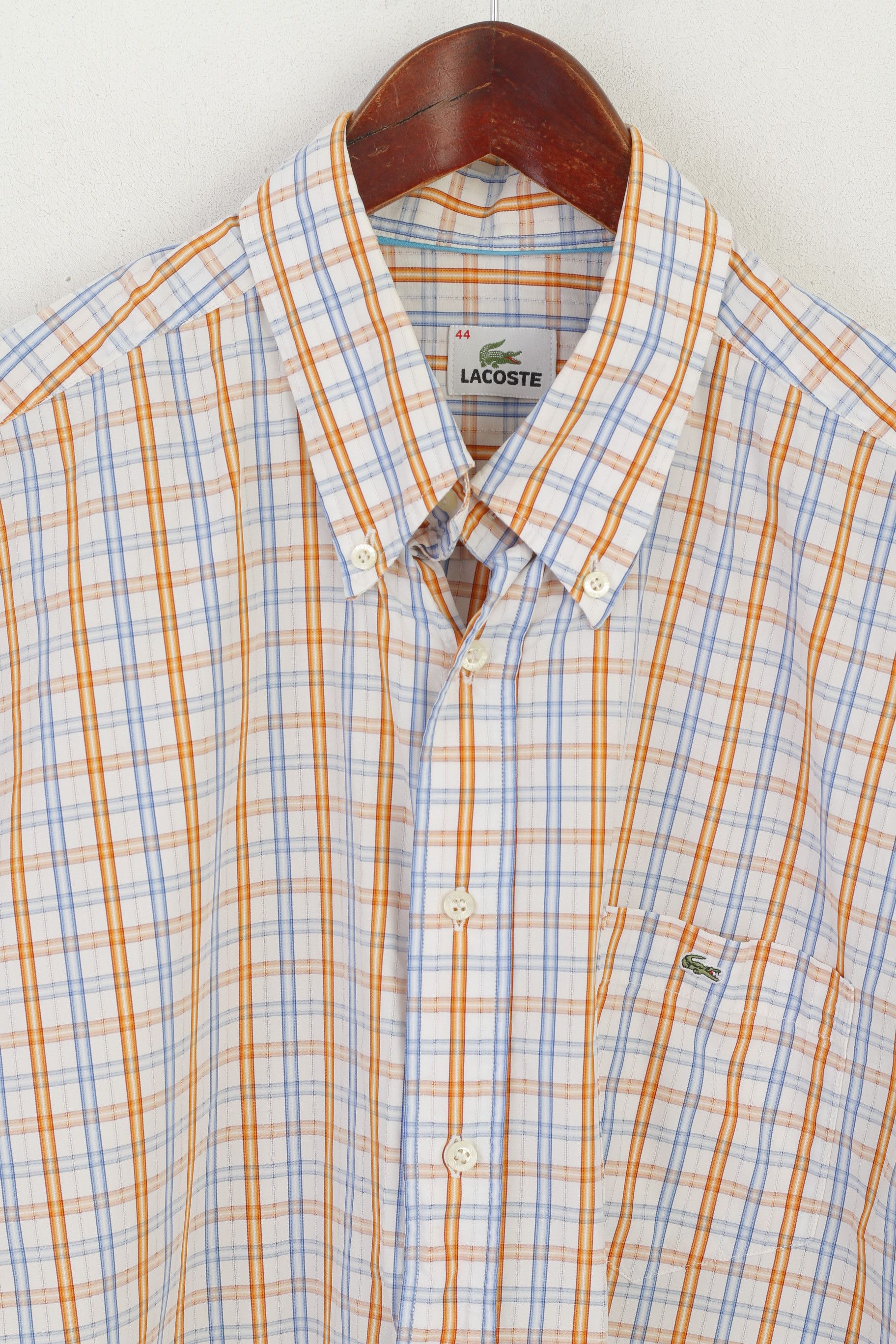 Lacoste Lacoste Men 44 L Casual Shirt Blue Orange Check 0855 Size US L / EU 52-54 / 3 - 3 Thumbnail