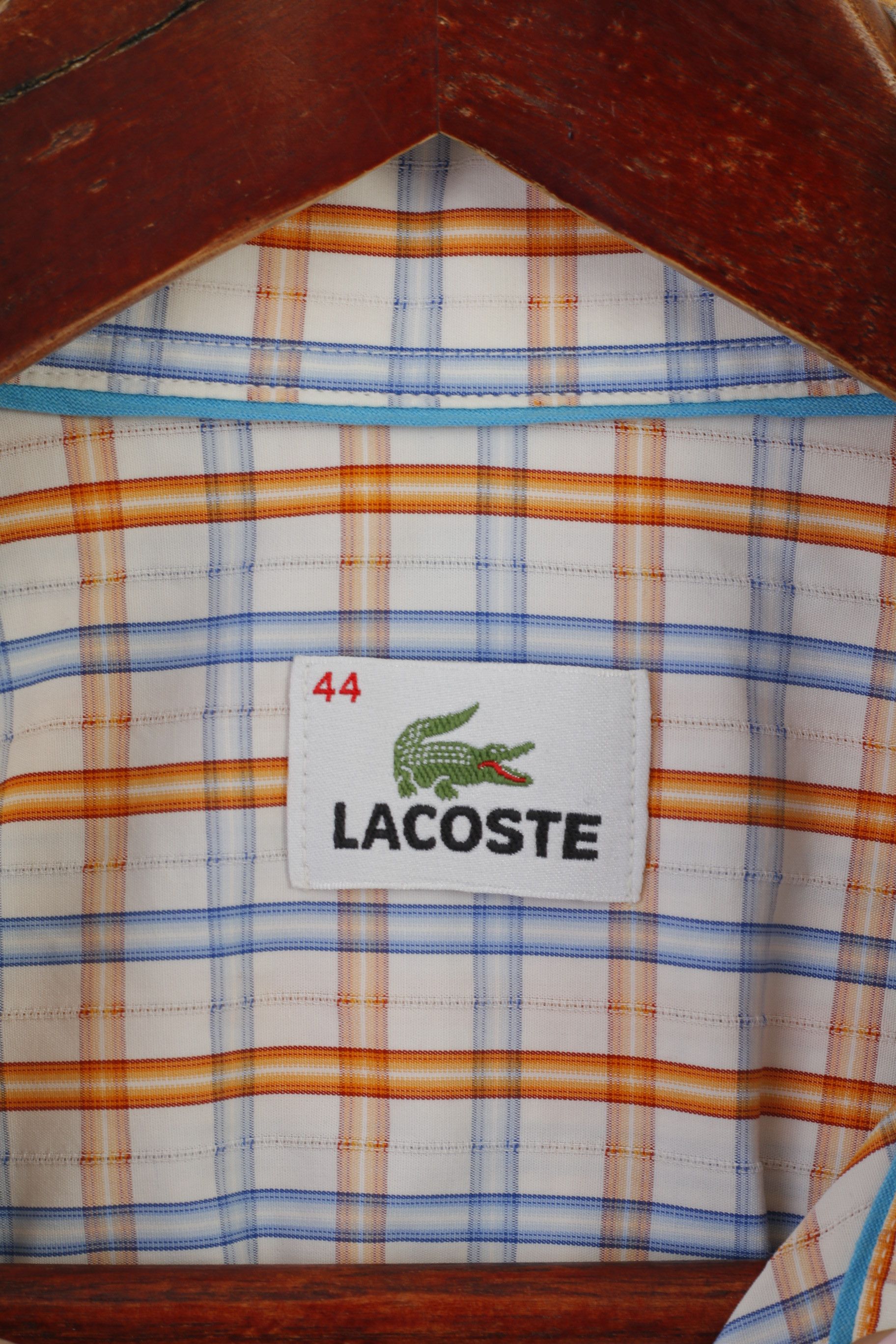 Lacoste Lacoste Men 44 L Casual Shirt Blue Orange Check 0855 Size US L / EU 52-54 / 3 - 4 Thumbnail