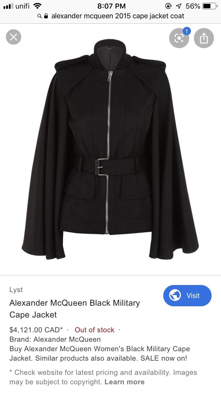 Alexander McQueen ALEXANDER MCQUEEN BELTED WOOL CAPE COAT FALL 2015 Size US XXS / EU 40 - 16 Thumbnail