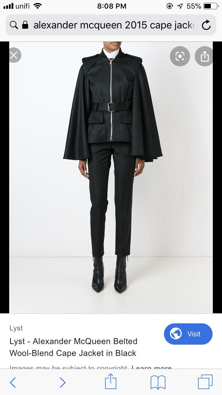 Alexander McQueen ALEXANDER MCQUEEN BELTED WOOL CAPE COAT FALL 2015 Size US XXS / EU 40 - 15 Thumbnail