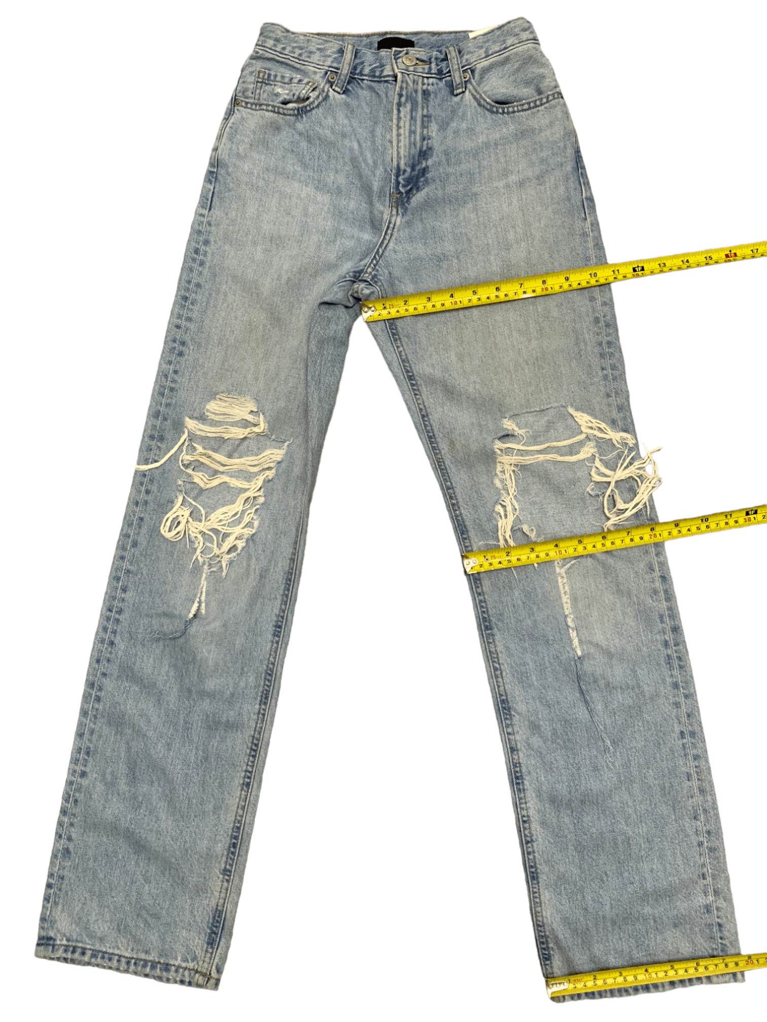 Japanese Brand × Uniqlo Vintage Uniqlo Blue Wash Distressed Ripped Loose Jeans Size 24" / US 00 / IT 34 - 15 Thumbnail