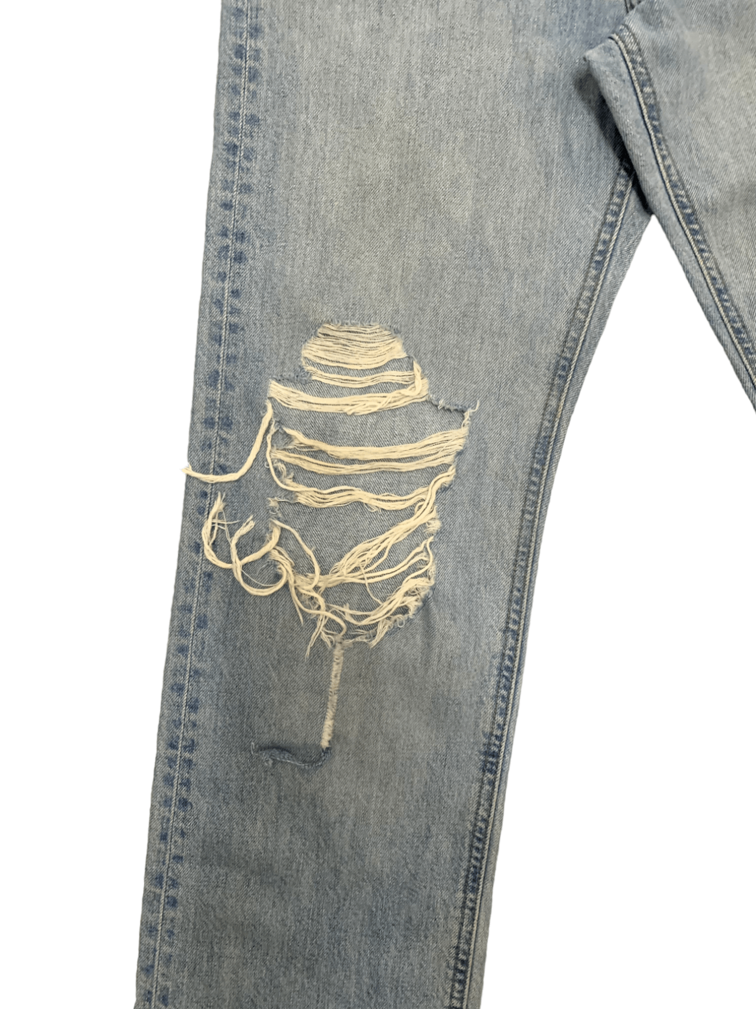 Japanese Brand × Uniqlo Vintage Uniqlo Blue Wash Distressed Ripped Loose Jeans Size 24" / US 00 / IT 34 - 8 Thumbnail