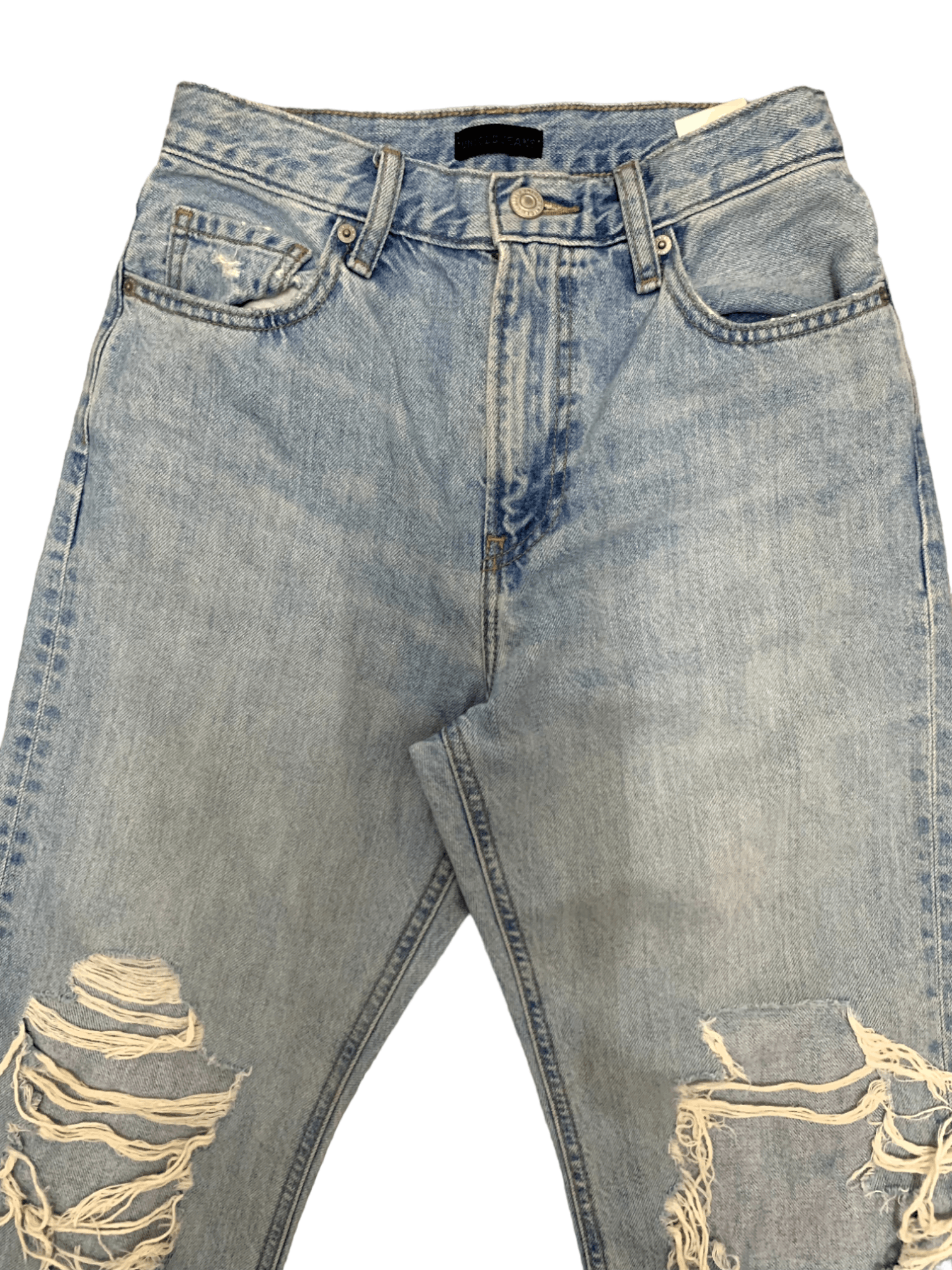 Japanese Brand × Uniqlo Vintage Uniqlo Blue Wash Distressed Ripped Loose Jeans Size 24" / US 00 / IT 34 - 7 Thumbnail