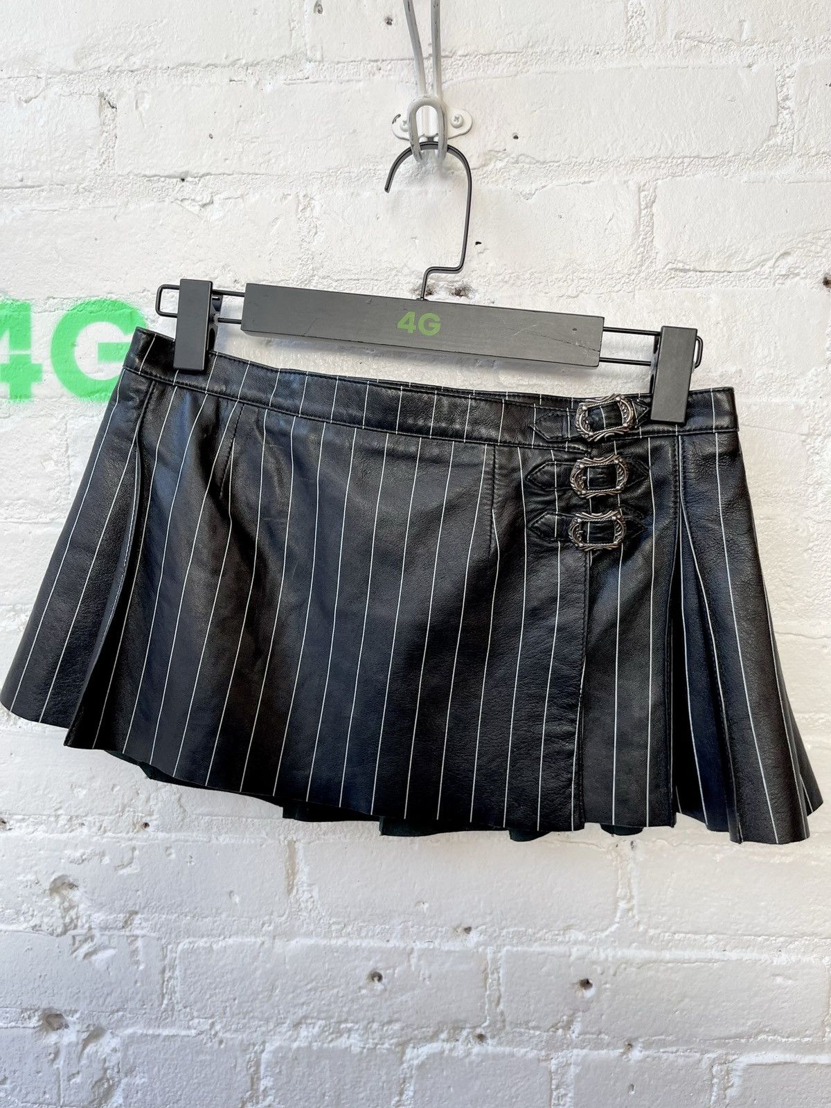 image of Chrome Hearts Womens Leather Mini Skirt Black (Size 26)