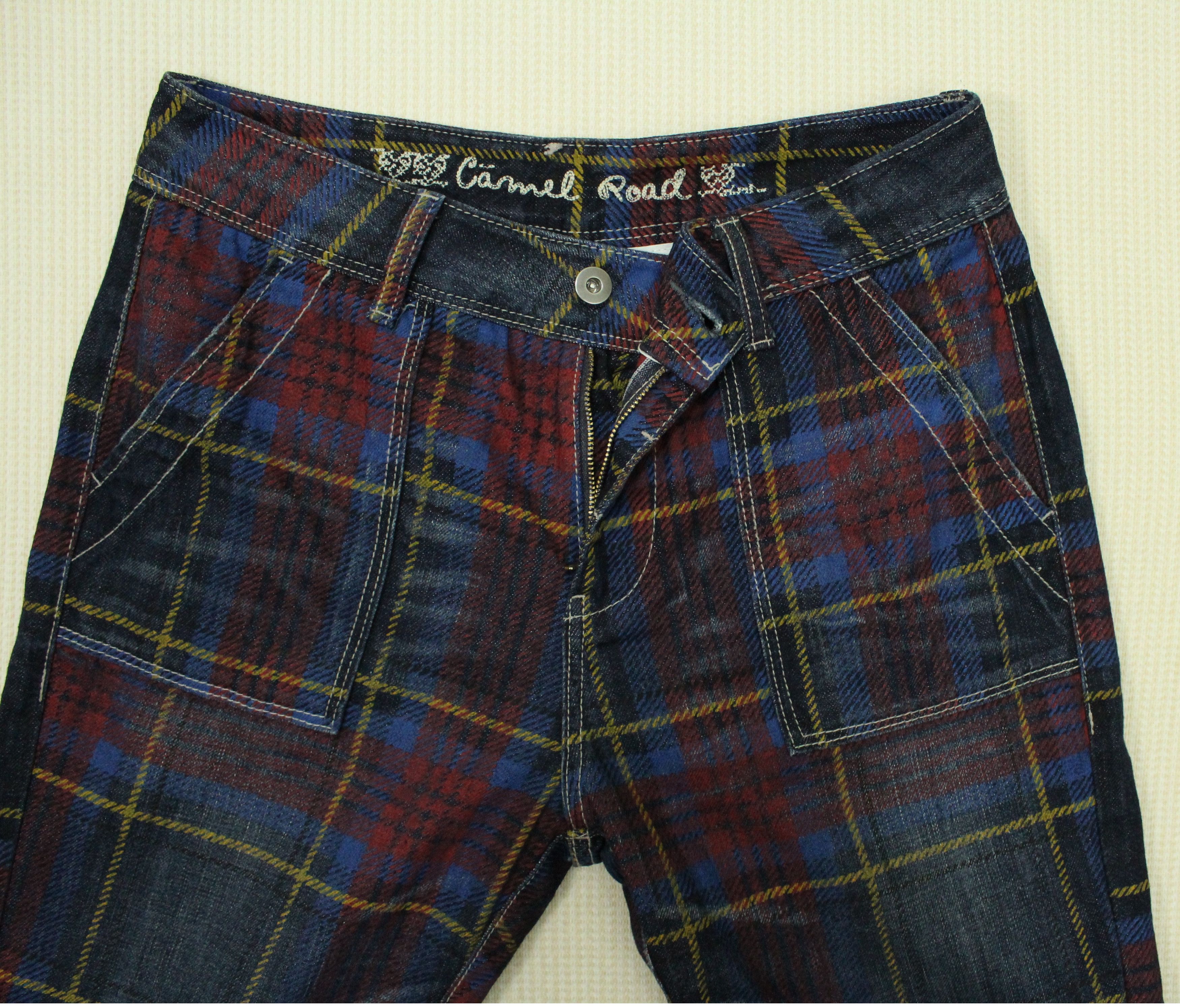 In The Attic × Japanese Brand × Tornado Mart CAMEL ROAD Denim Printed Tartan Checkered Plaid Size US 30 / EU 46 - 3 Thumbnail