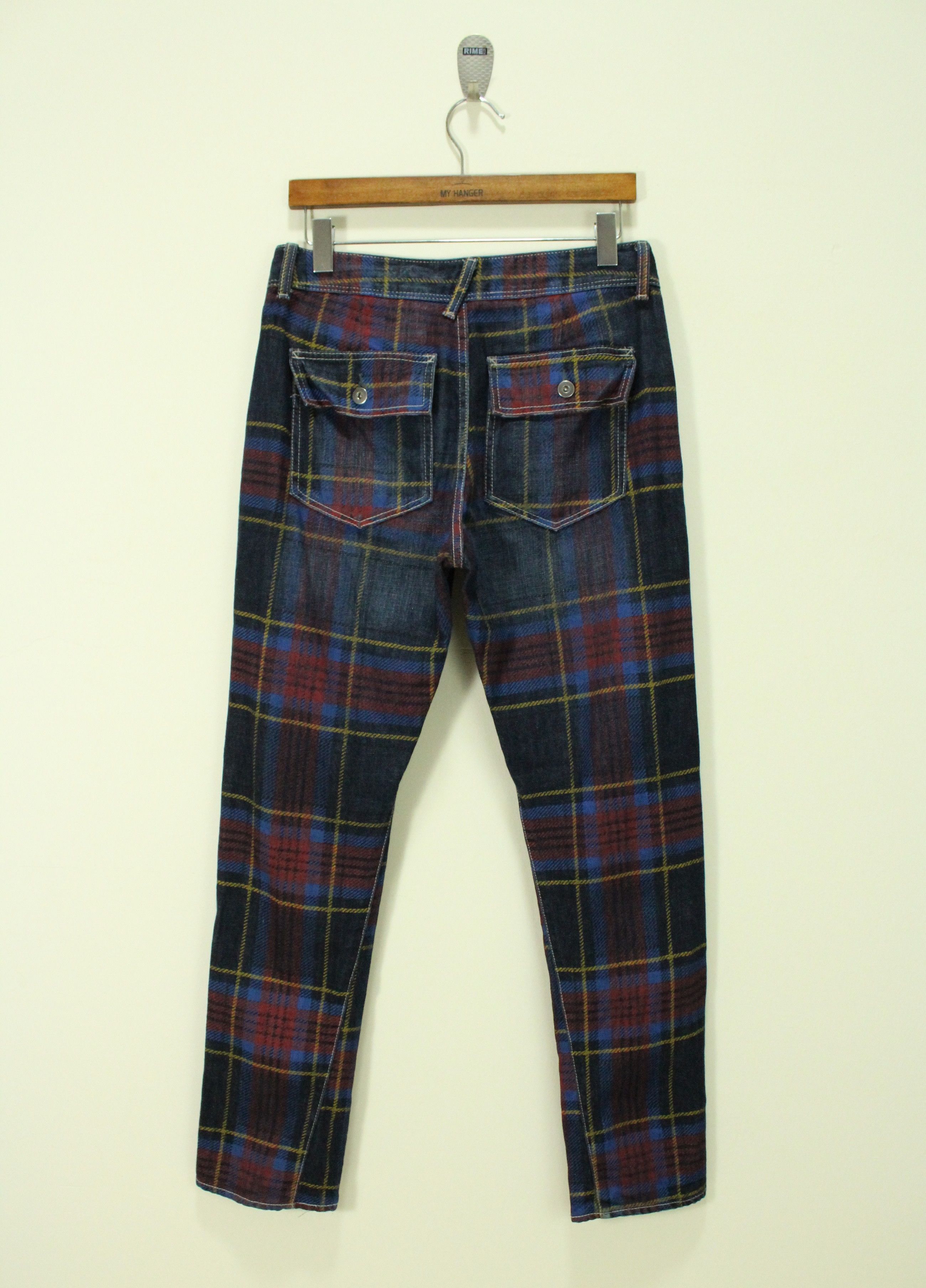 In The Attic × Japanese Brand × Tornado Mart CAMEL ROAD Denim Printed Tartan Checkered Plaid Size US 30 / EU 46 - 2 Thumbnail