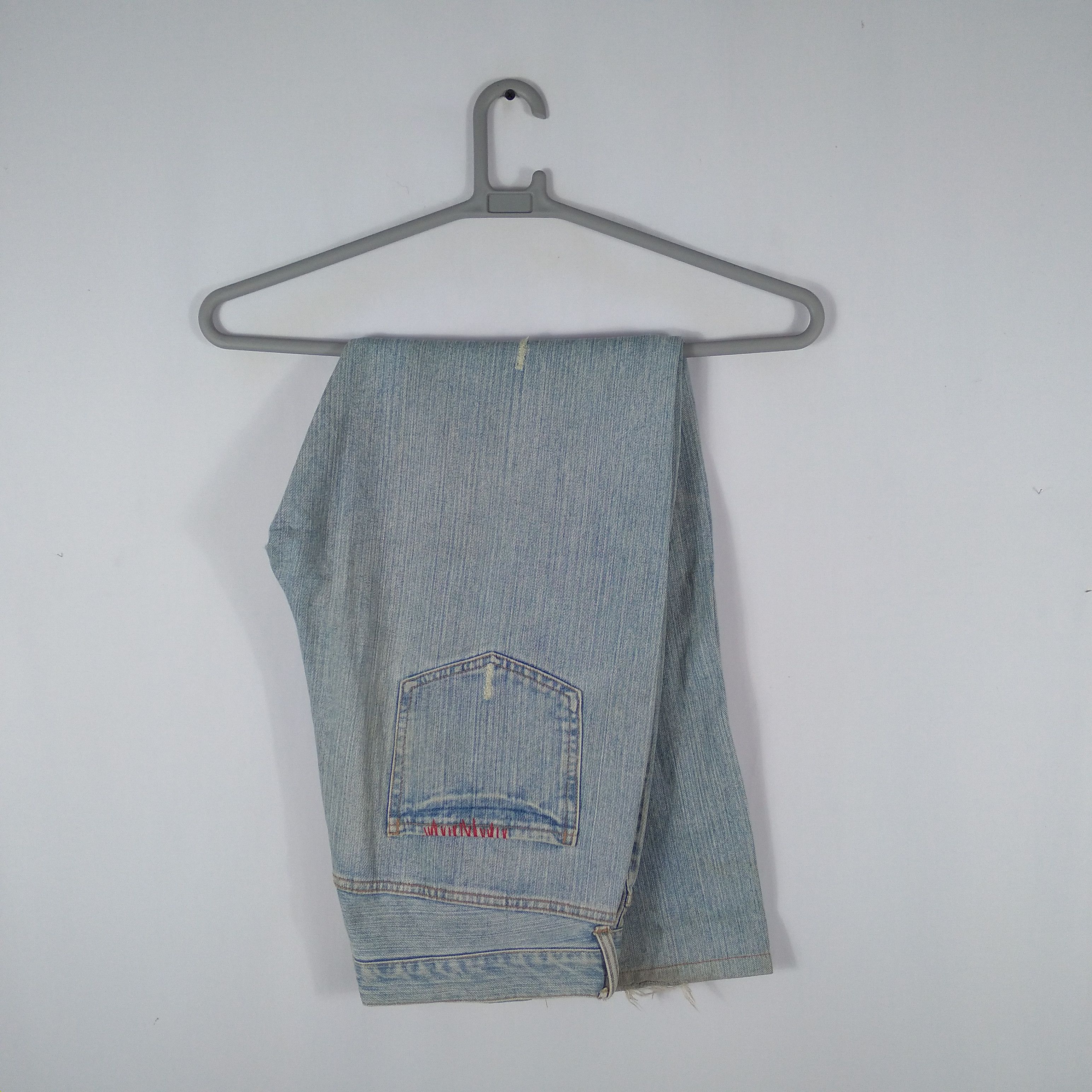 image of Vintage Body Glove Patchwork Punk Style Distressed Denim in Blue Wash, Men's (Size 34)