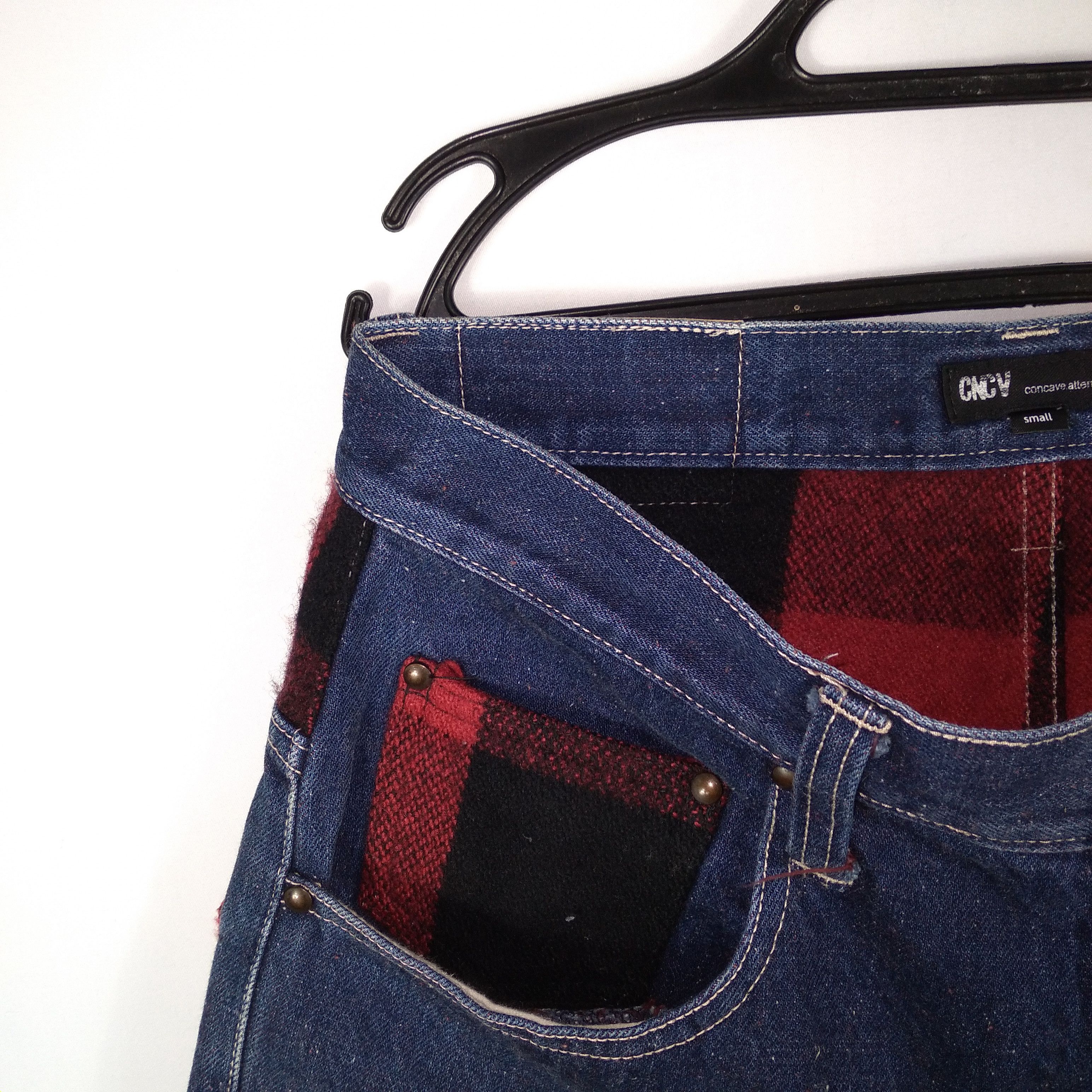 Japanese Brand × Vintage Concave Attempt Tartan Style Button Pocket Denim Jeans Size US 32 / EU 48 - 5 Thumbnail