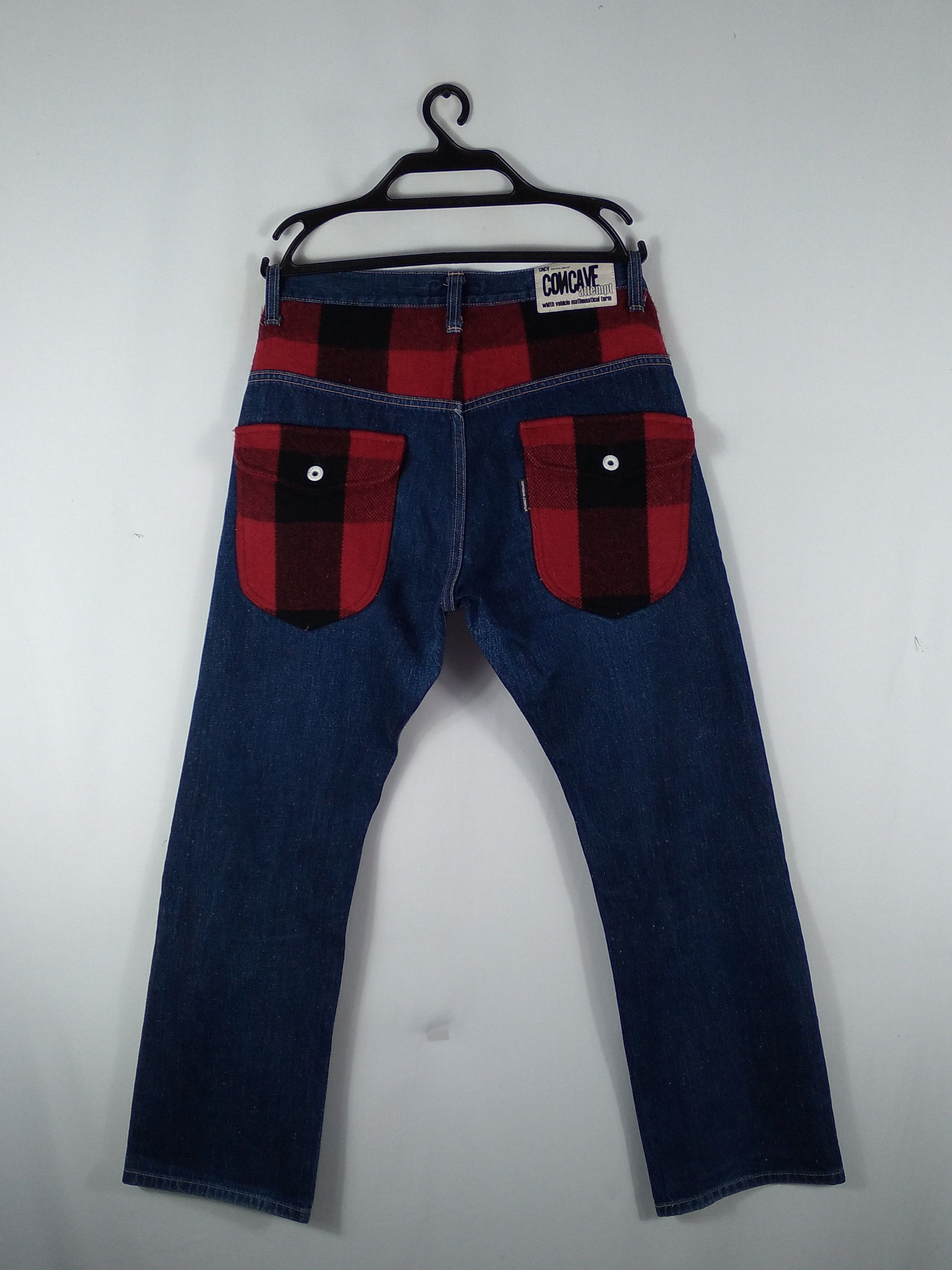 Japanese Brand × Vintage Concave Attempt Tartan Style Button Pocket Denim Jeans Size US 32 / EU 48 - 3 Thumbnail