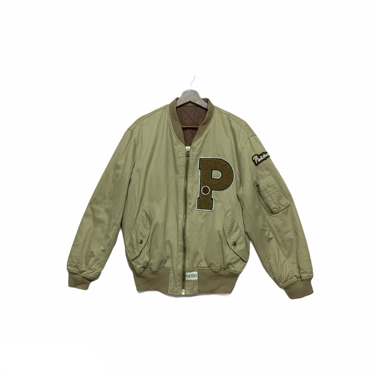 image of Bomber Jacket x Pink House Vintage Pink House Designer Zip Ups Jacket in Beige, Men's (Size Medium)