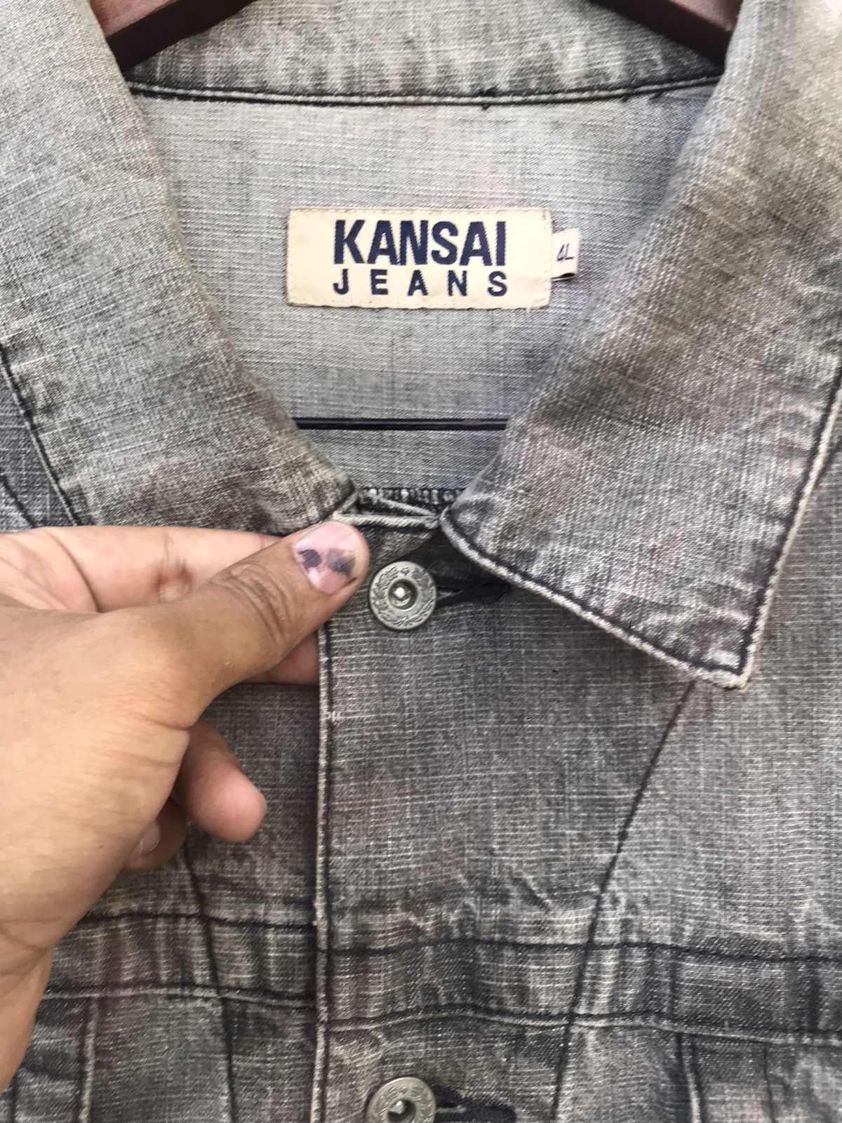 Kansai Yamamoto Vintage 90s Kansai Jeans Gray Washed Denim Jacket Size US L / EU 52-54 / 3 - 6 Thumbnail