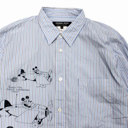 Comme des Garcons × Comme des Garcons Homme Deux AW20 Mickey Mouse Plane Sketch Striped Button Shirt Size US M / EU 48-50 / 2 - 3 Thumbnail