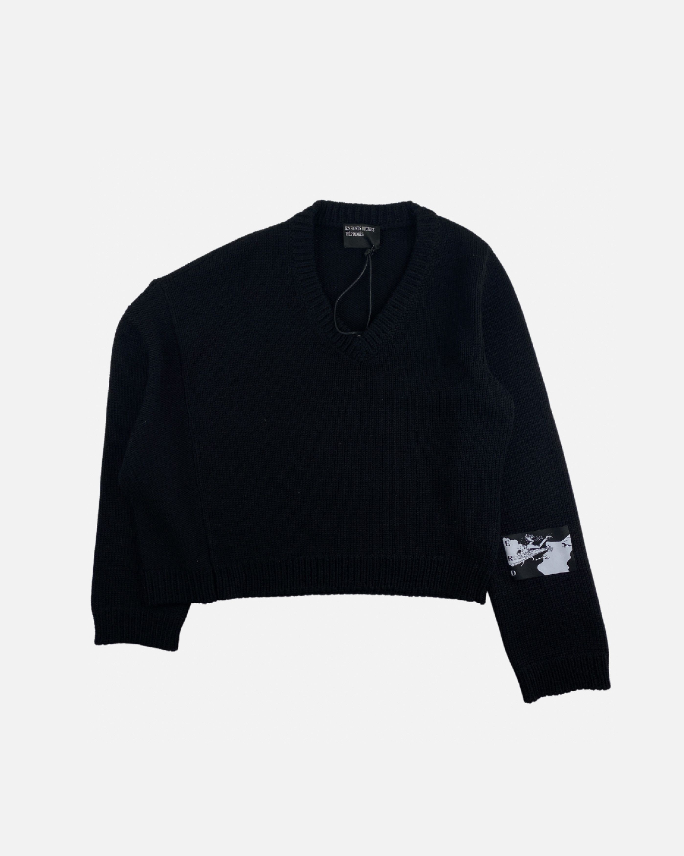 image of Enfants Riches Deprimes Enfants Riches Déprimés Patch Asymmetric V-Neck Knit in Black (Size Small)