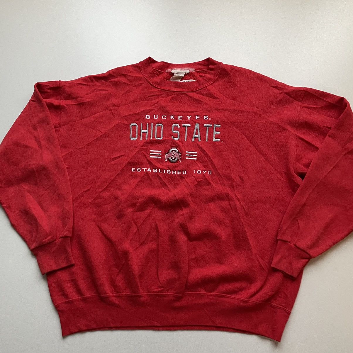 image of American College x NCAA Vintage Y2K Ohio State University Embroidered Crewneck Red, Men's (Size XL)