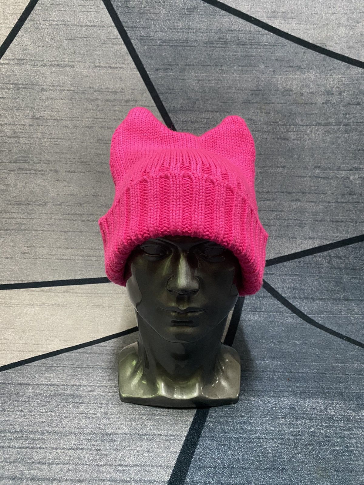 image of Hot Pink Bunny Ears Horn Devil Beanie Hat, Men's