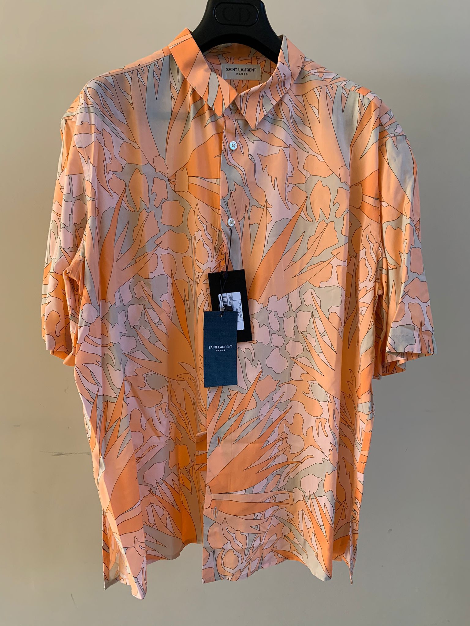 image of Saint Laurent Paris Jungle Floral Chemise Button Up In Orange Taupe, Men's (Size Small)