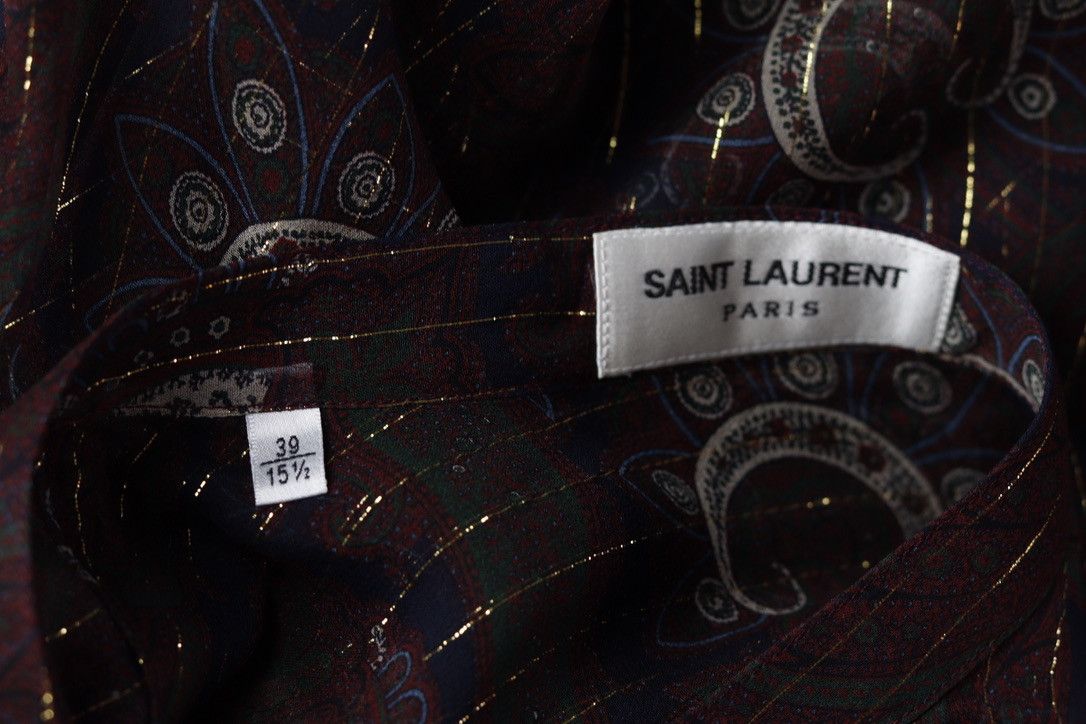 Saint Laurent Paris Saint Laurent Silk Gold Thread Nehru Collar Shirt Burgundy Size US M / EU 48-50 / 2 - 10 Thumbnail