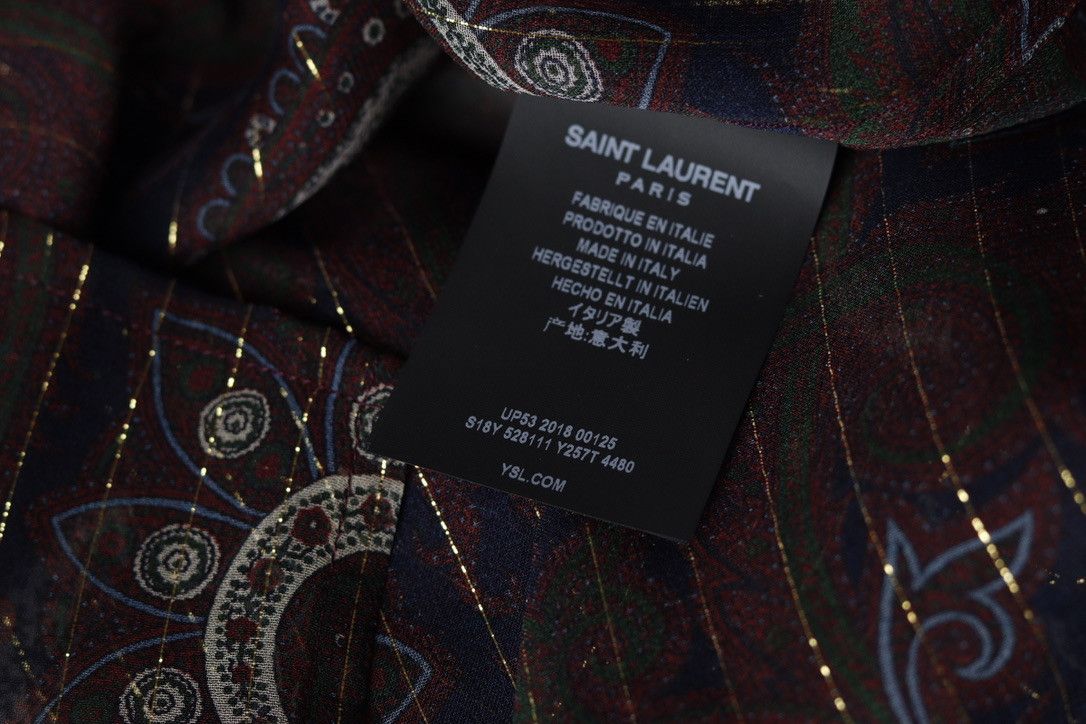 Saint Laurent Paris Saint Laurent Silk Gold Thread Nehru Collar Shirt Burgundy Size US M / EU 48-50 / 2 - 11 Thumbnail