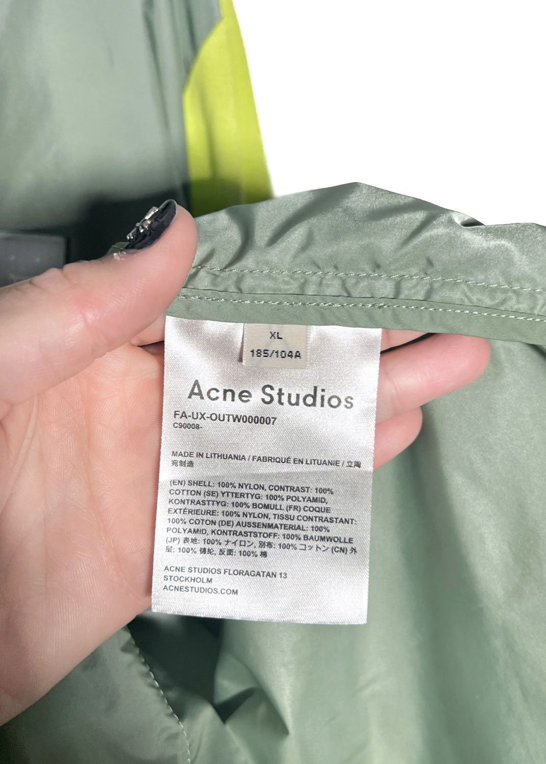 Acne Studios Acne Studios Contrasting Sleeves Green Face Windbreaker Size US XL / EU 56 / 4 - 7 Thumbnail
