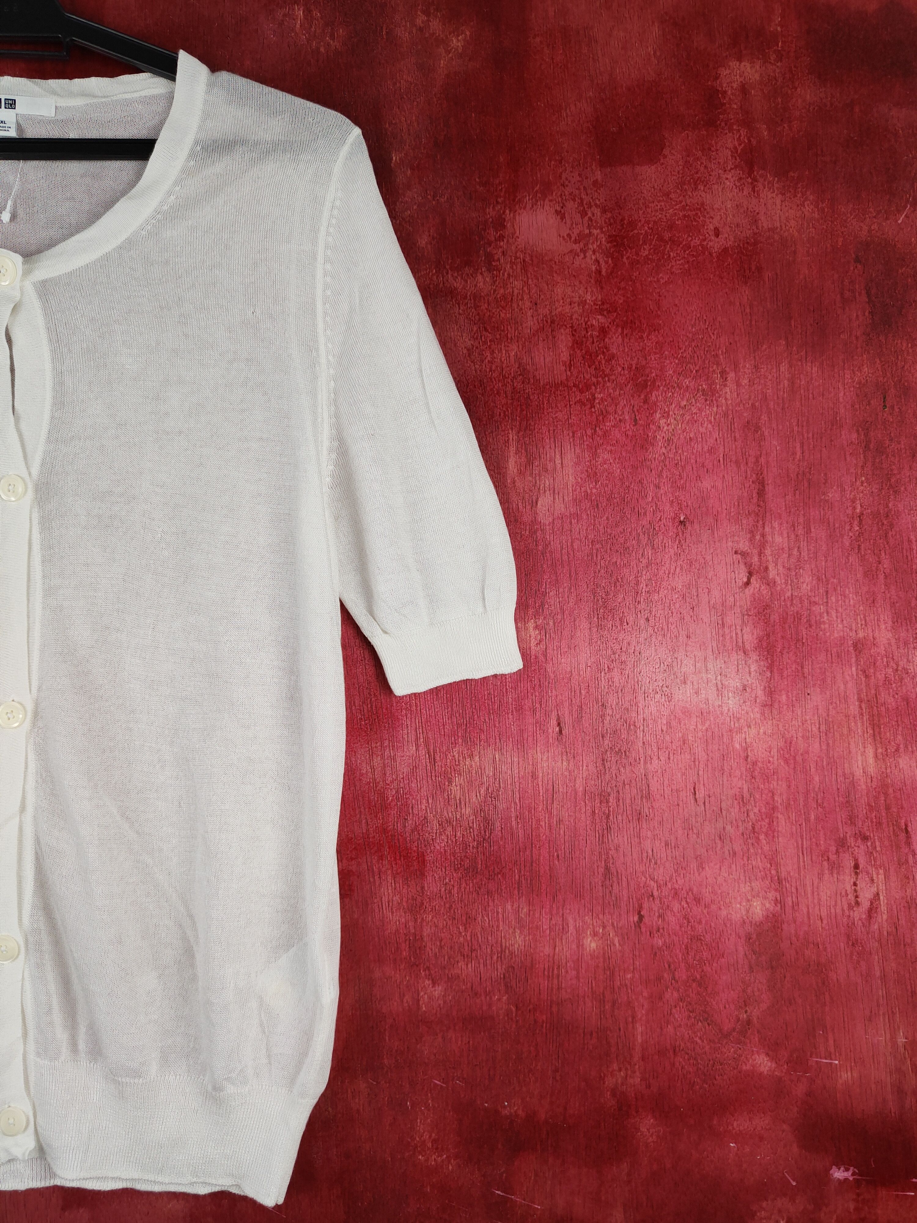 Japanese Brand Uniqlo White Crochet Meshnet Short Sleeve Cardigan #S879 Size L / US 10 / IT 46 - 5 Thumbnail