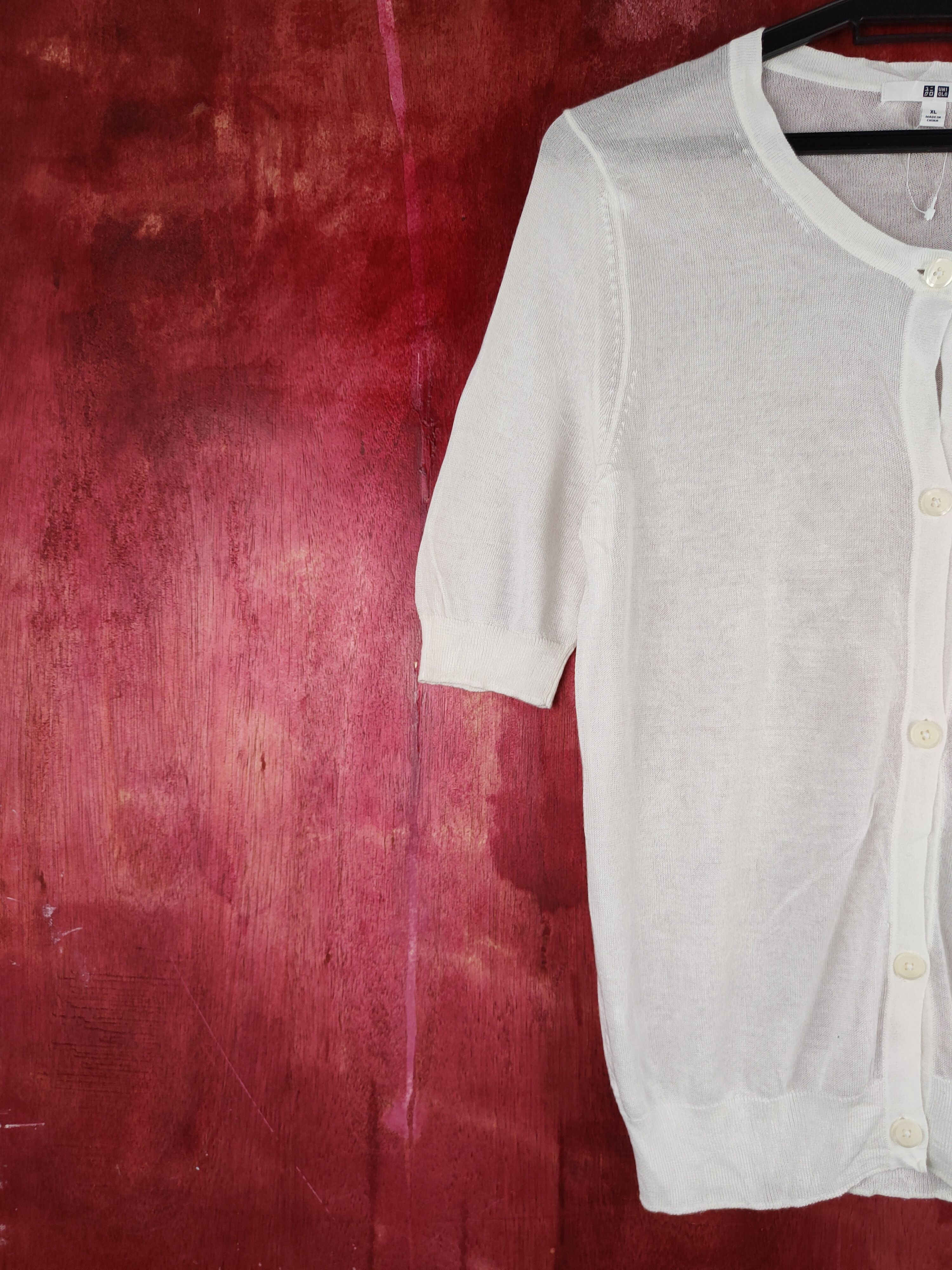 Japanese Brand Uniqlo White Crochet Meshnet Short Sleeve Cardigan #S879 Size L / US 10 / IT 46 - 3 Thumbnail