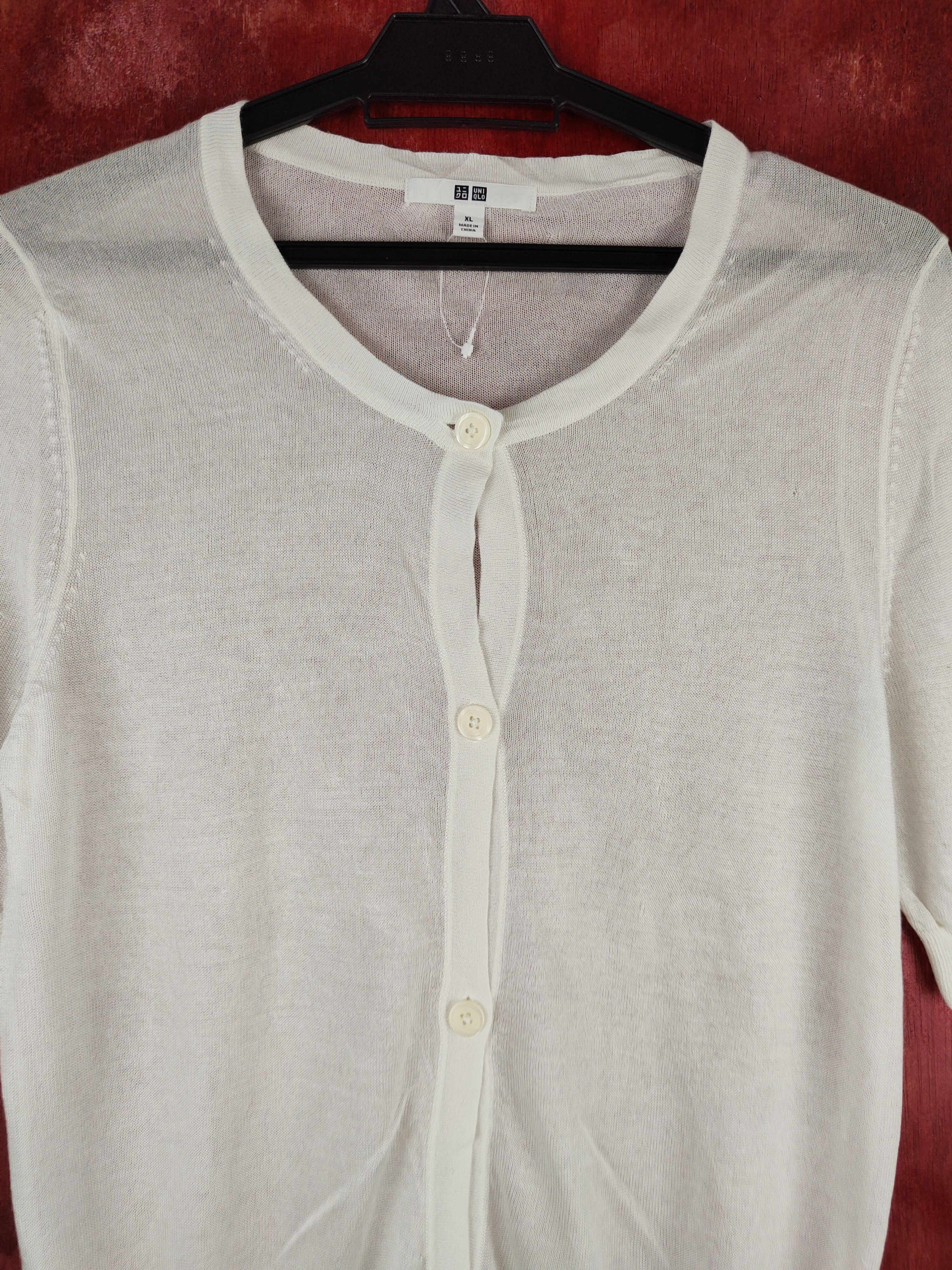 Japanese Brand Uniqlo White Crochet Meshnet Short Sleeve Cardigan #S879 Size L / US 10 / IT 46 - 2 Thumbnail