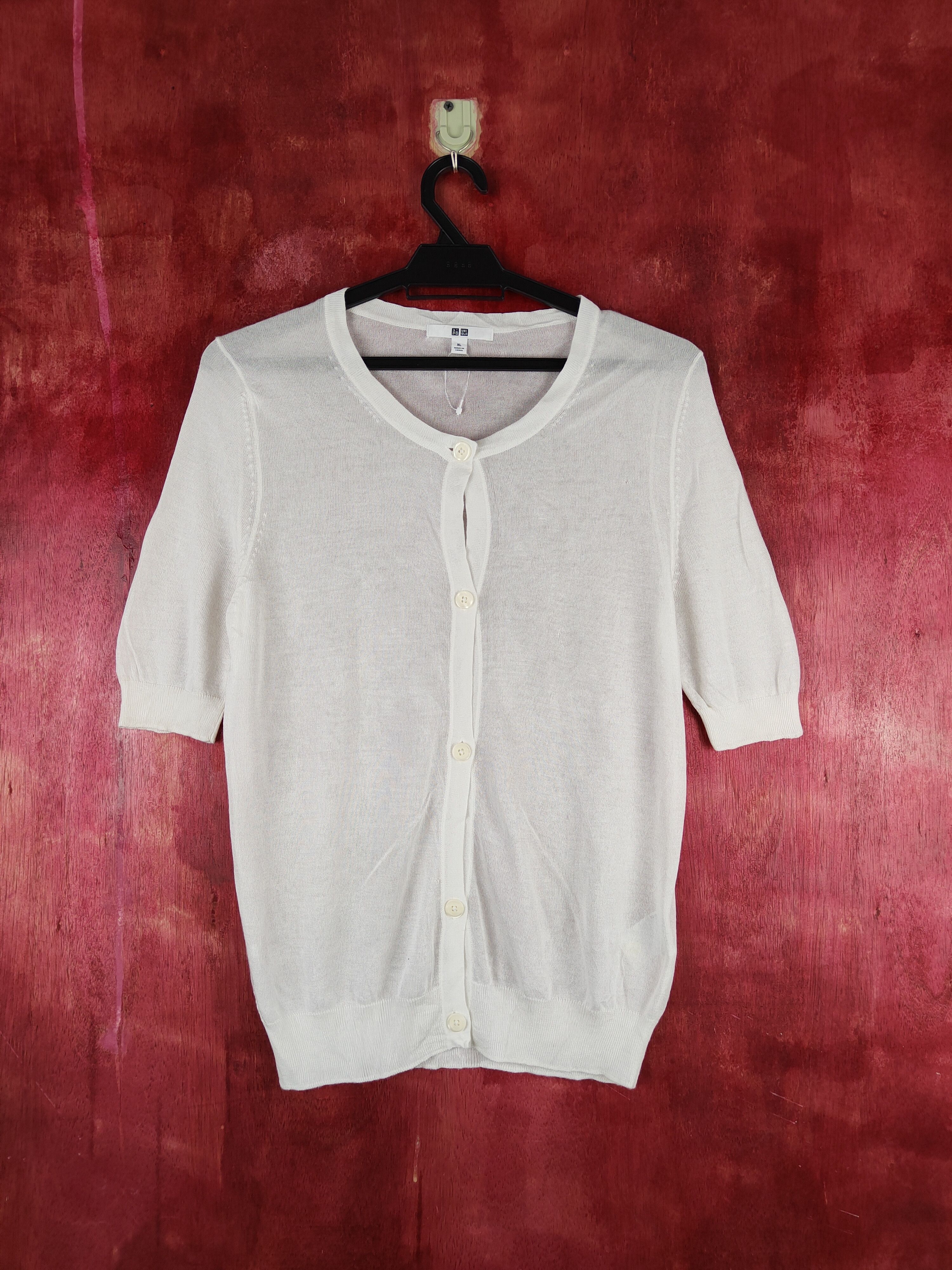 Uniqlo White Crochet Meshnet Short Sleeve Cardigan #S879