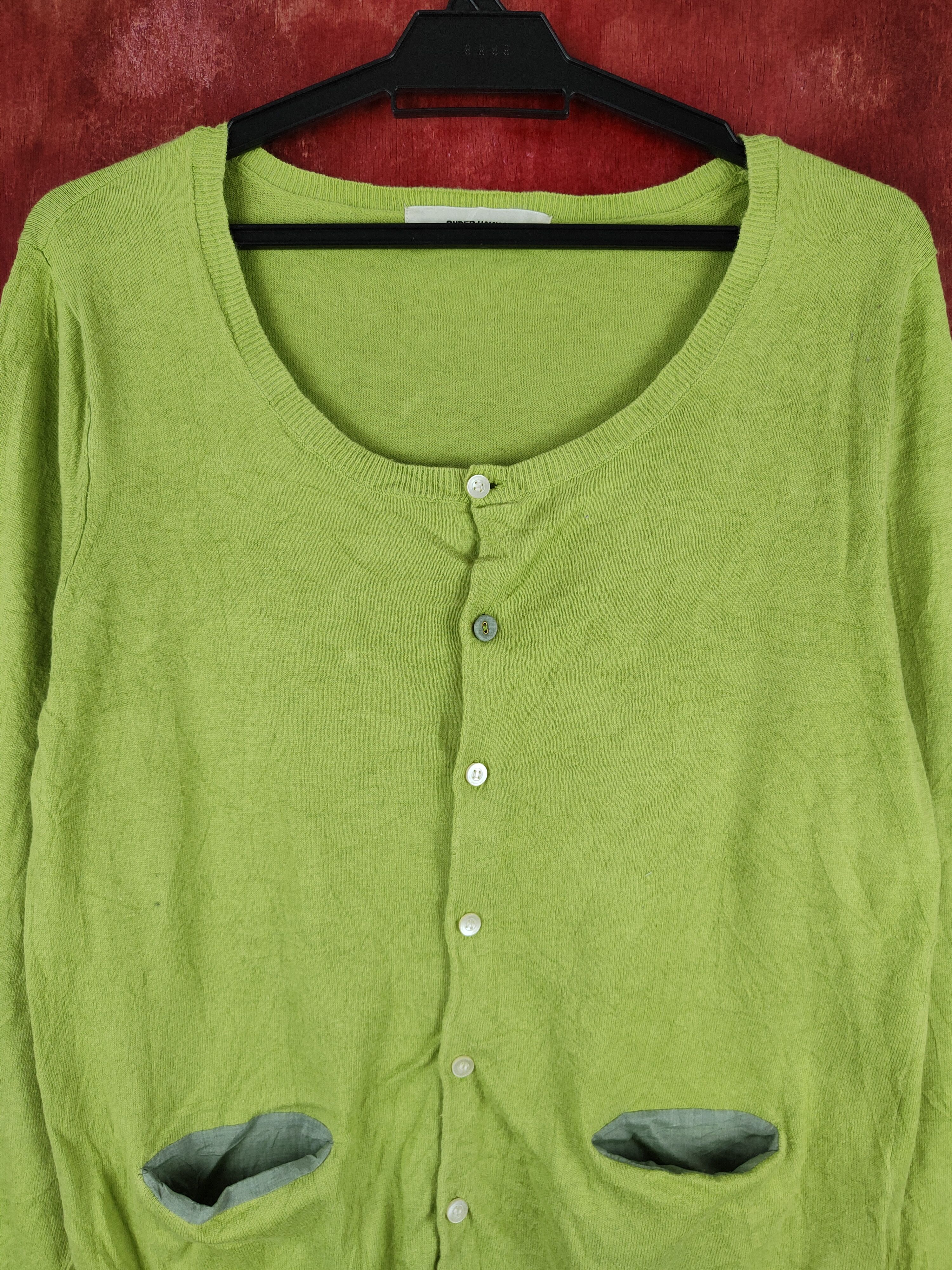Japanese Brand Super Hakka Apple Green Cardigan Knitwear thin #S874 Size M / US 6-8 / IT 42-44 - 2 Thumbnail
