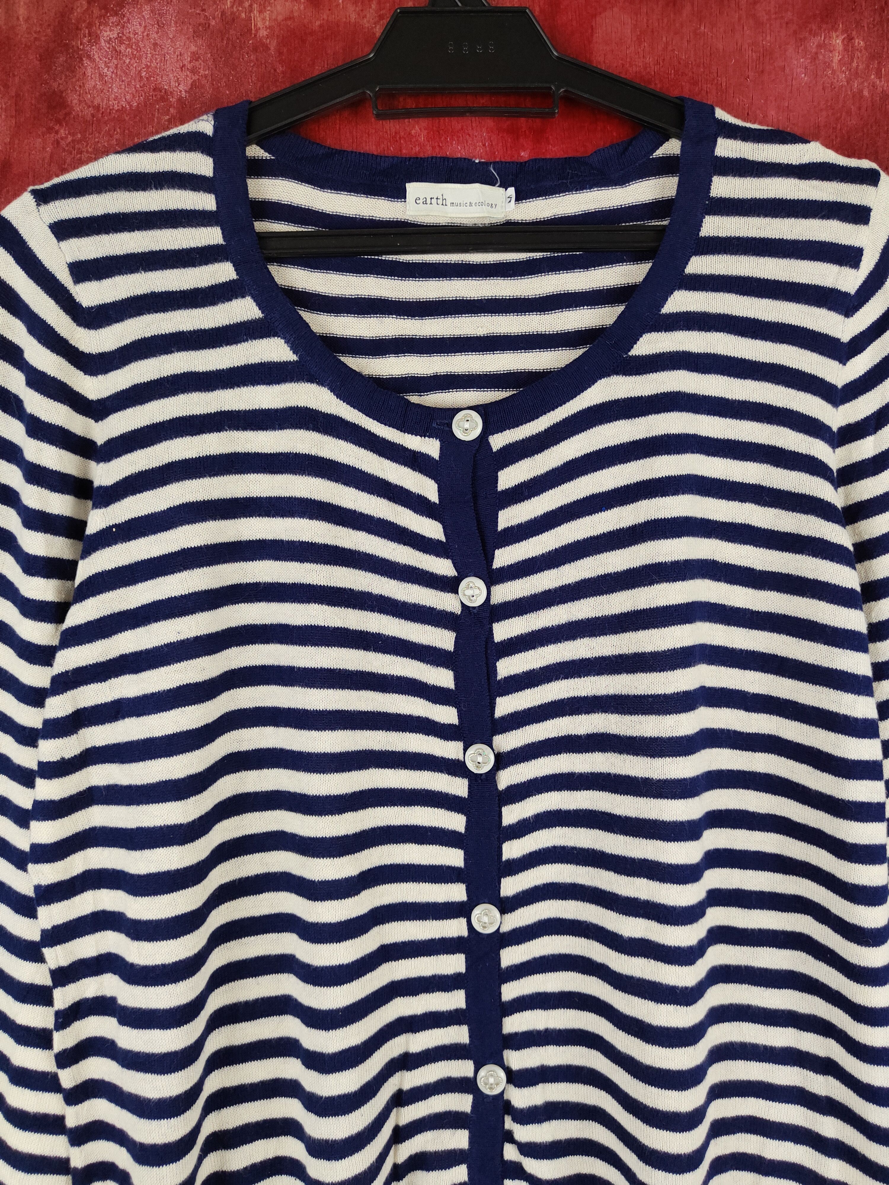 Japanese Brand × Solid and Striped Earth Music & Ecology Stripe Cardigan knitwear #S856 Size M / US 6-8 / IT 42-44 - 2 Thumbnail