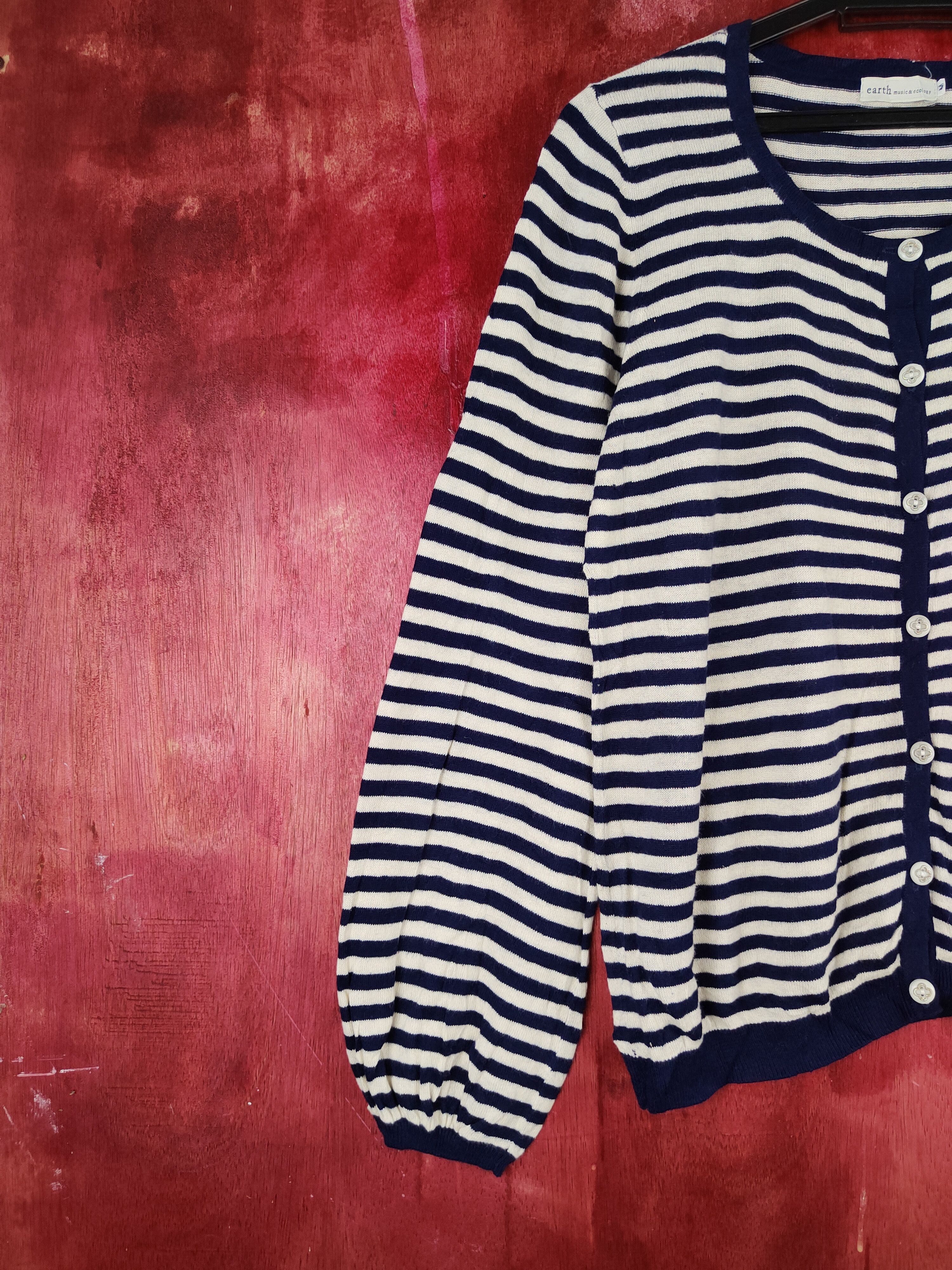 Japanese Brand × Solid and Striped Earth Music & Ecology Stripe Cardigan knitwear #S856 Size M / US 6-8 / IT 42-44 - 3 Thumbnail