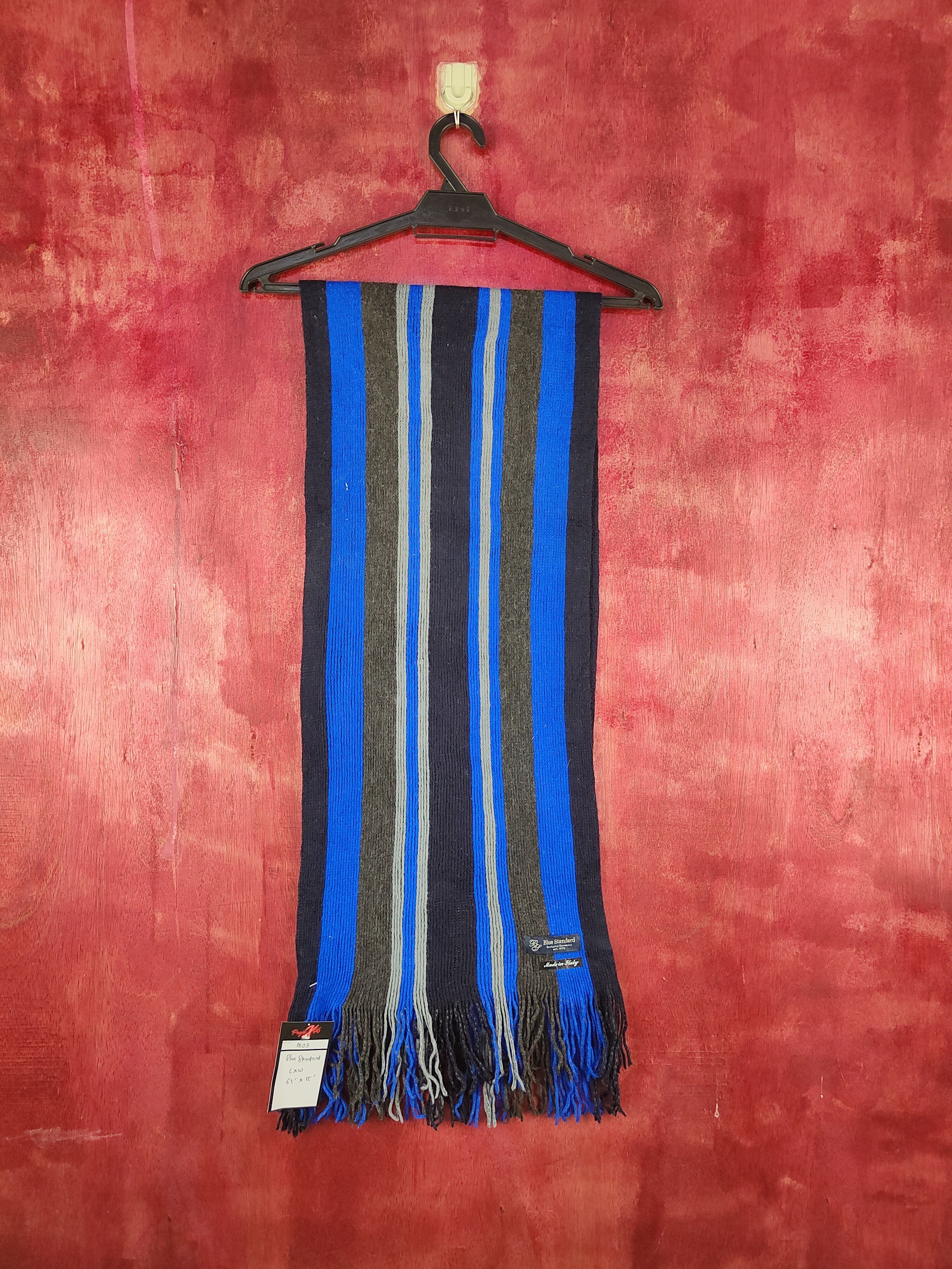 image of Italian Designers Blue Standard Stripe Italian Designer Muffler Scarves M03 in Blue Black, Women's