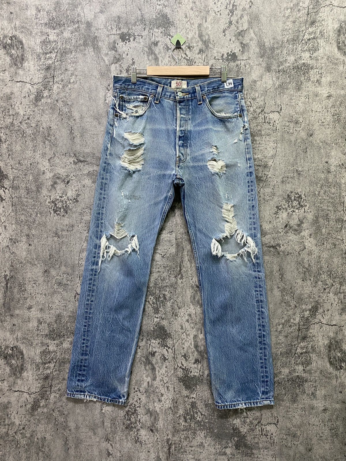 image of Disney x Levis Vintage Levis 501 Distressed Ripped Denim -L76 in Blue, Men's (Size 32)